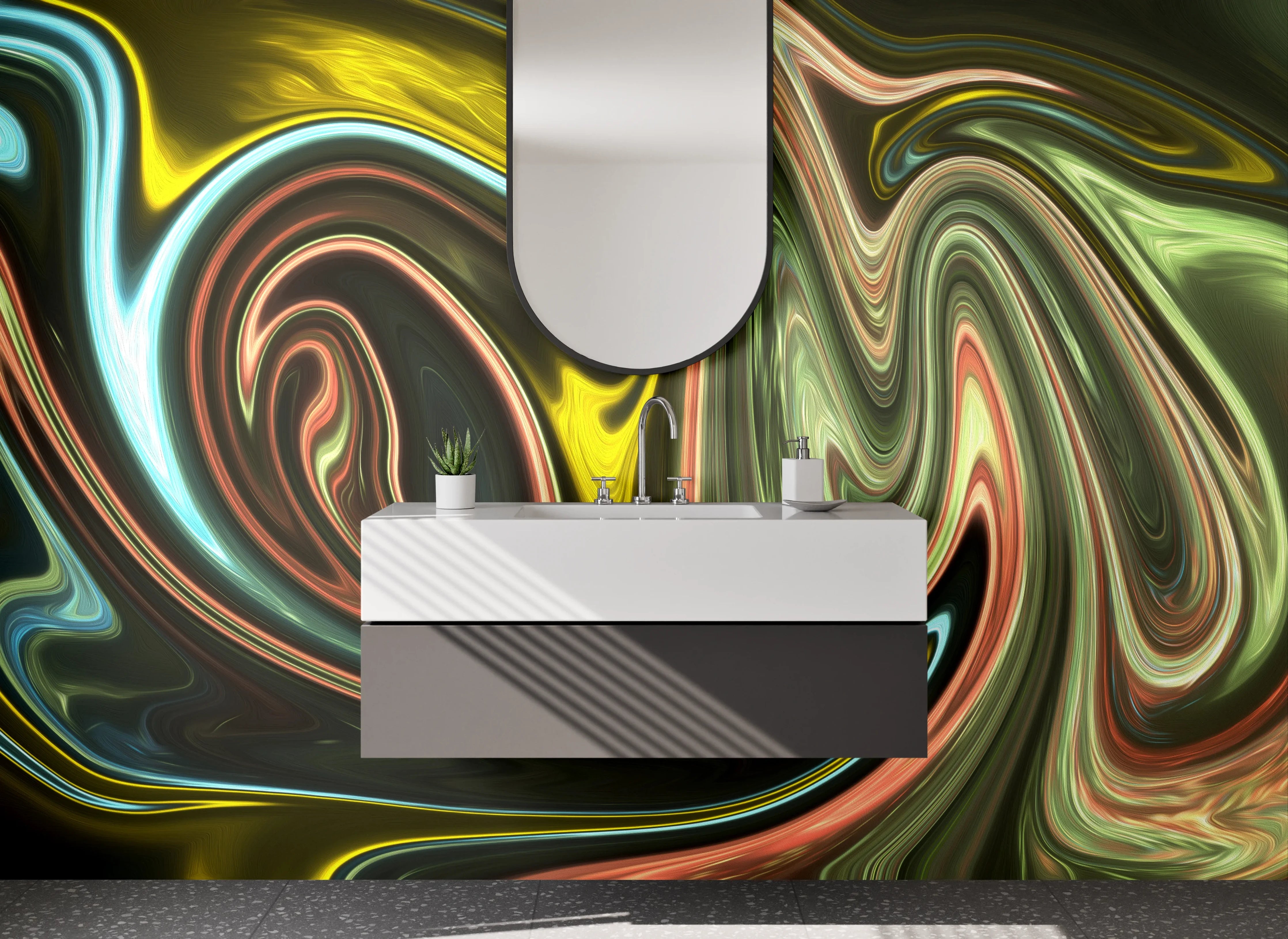 Waschbecken-Rückwand - Abstrakte Wellen Farbmix Kunst Design