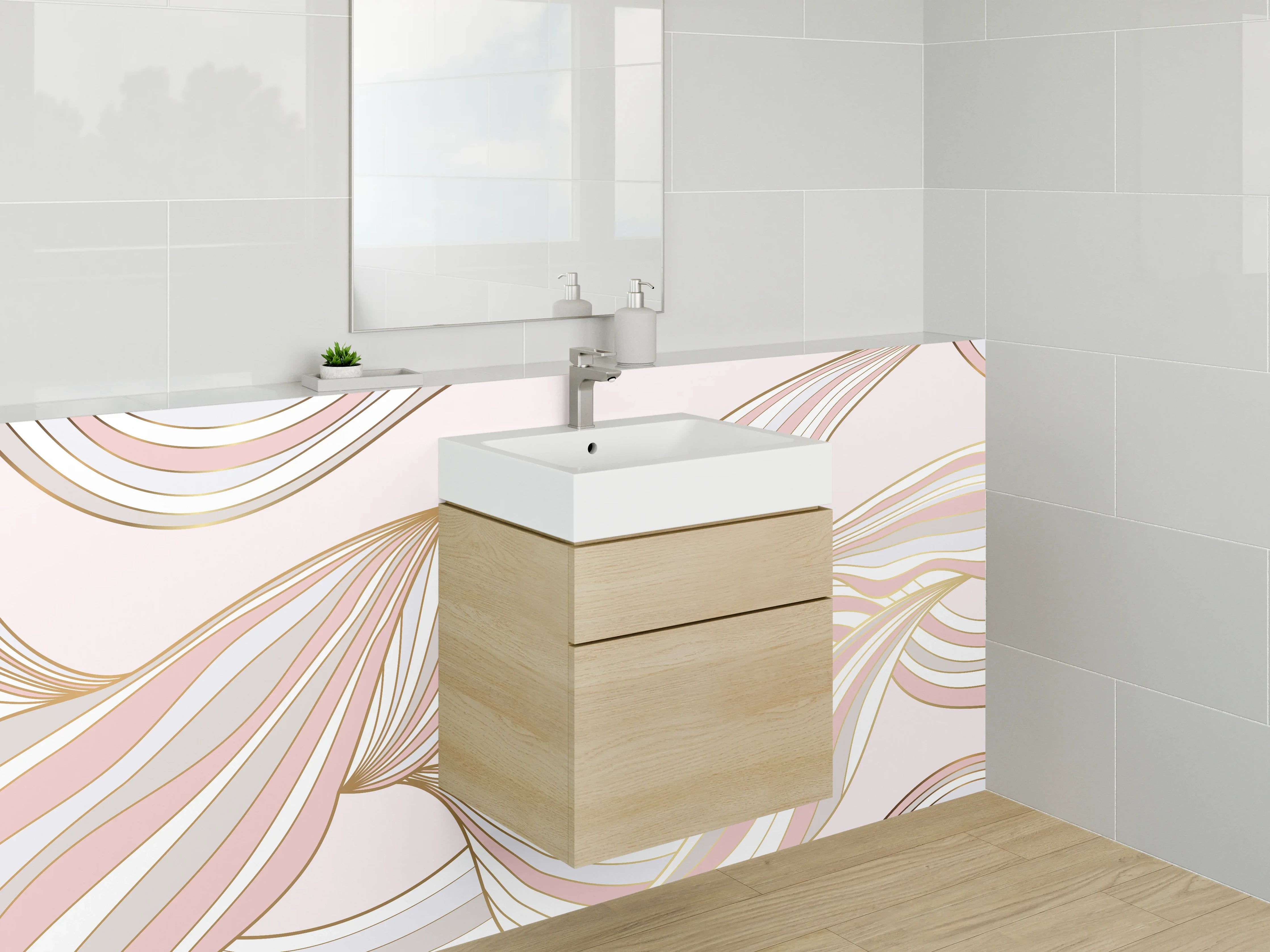 Waschbecken-Rückwand - Abstrakte Wellen Linien in Pastellfarben
