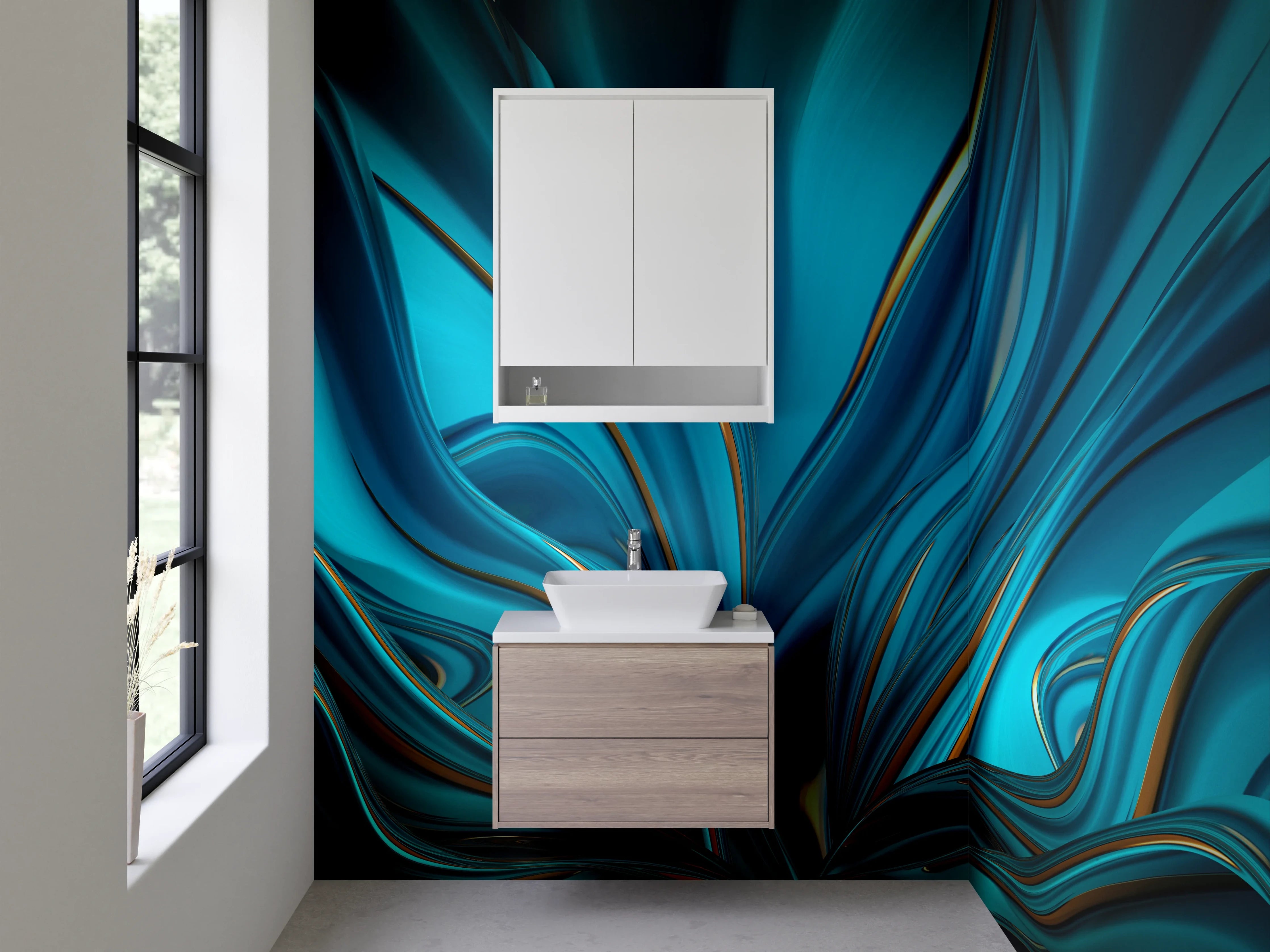 Waschbecken-Rückwand - Abstrakte Wellen in Türkisblau