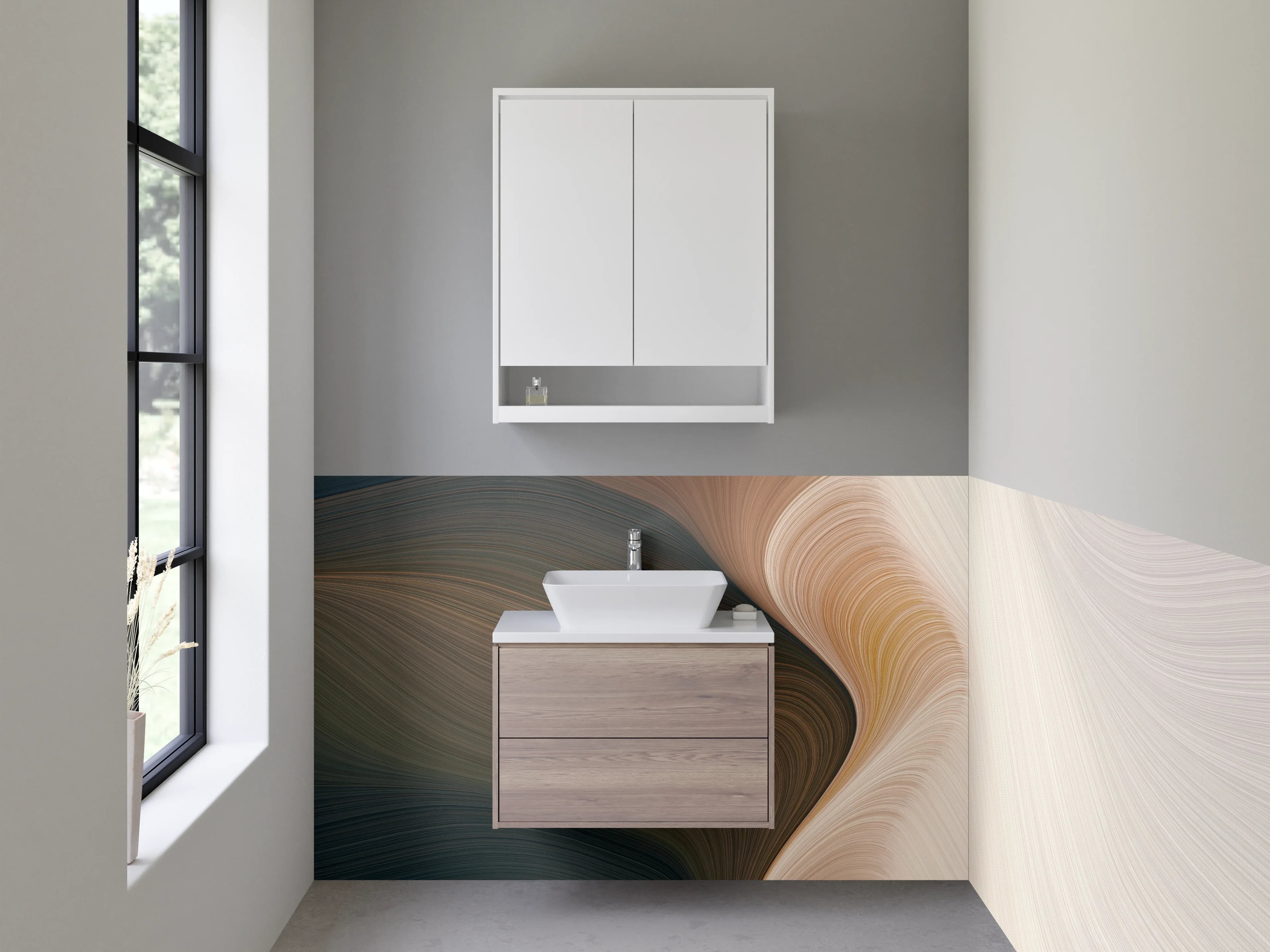 Waschbecken-Rückwand - Abstrakte beige-weiße Marmorstruktur