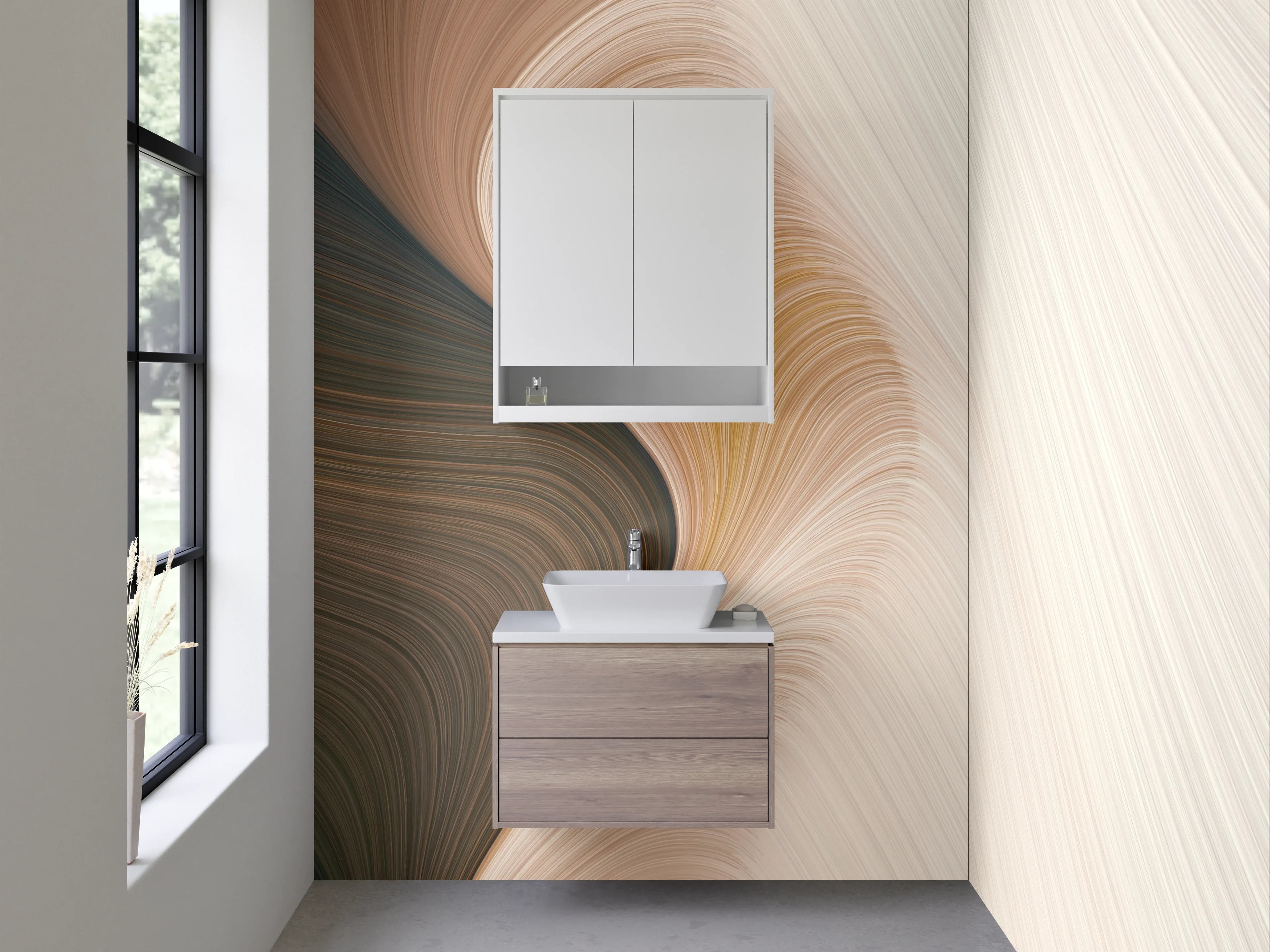 Waschbecken-Rückwand - Abstrakte beige-weiße Marmorstruktur