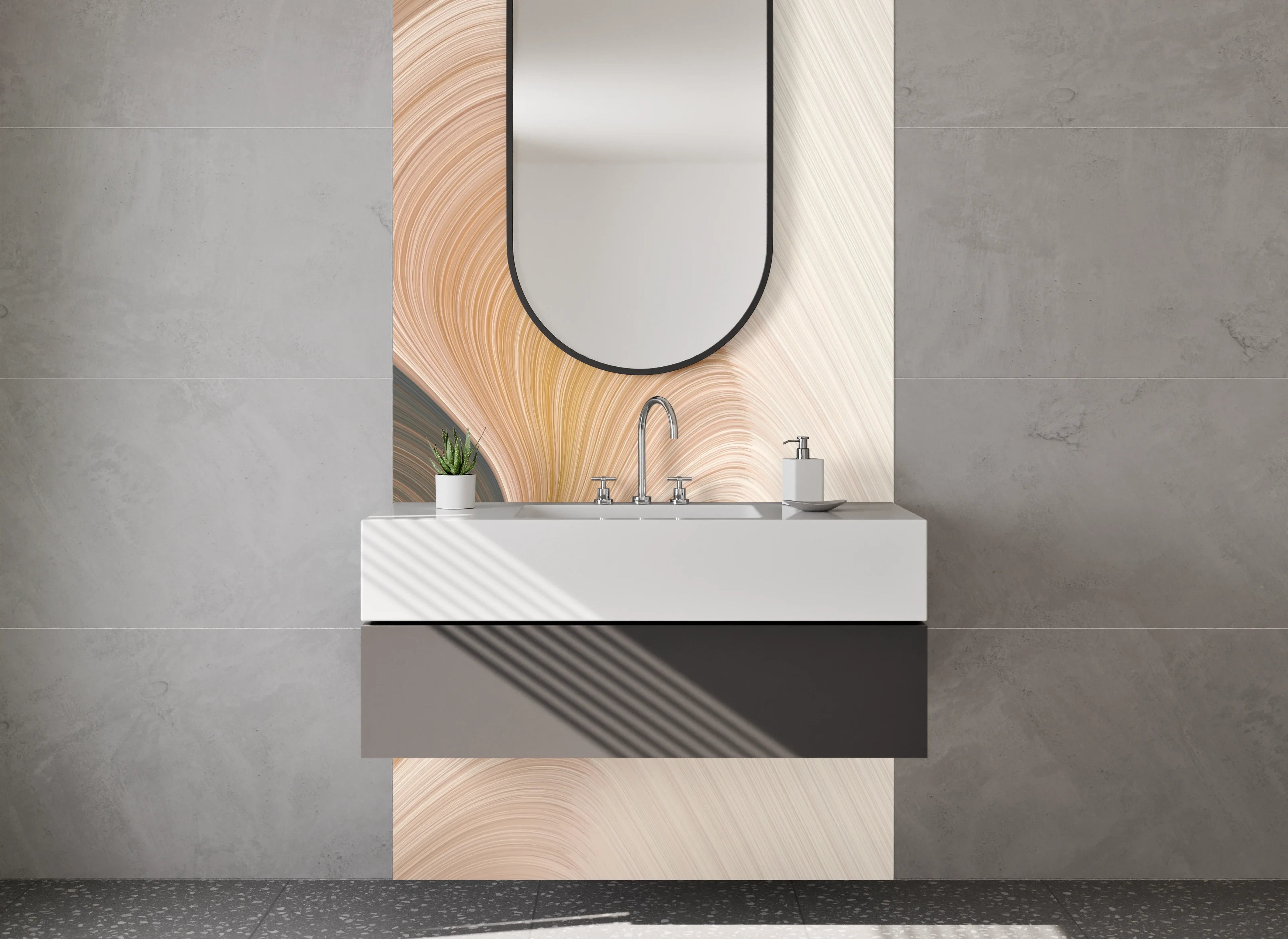 Waschbecken-Rückwand - Abstrakte beige-weiße Marmorstruktur