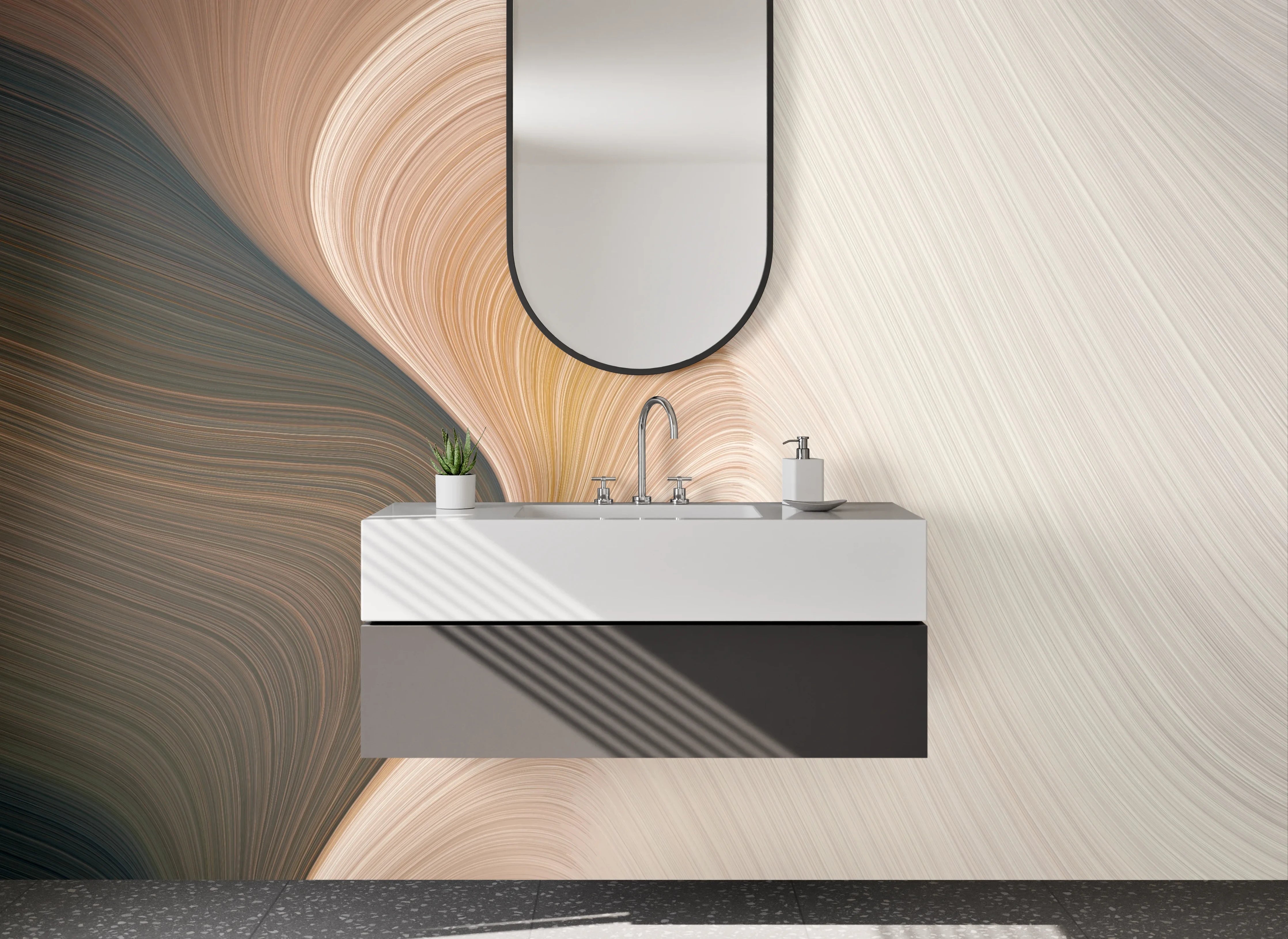 Waschbecken-Rückwand - Abstrakte beige-weiße Marmorstruktur