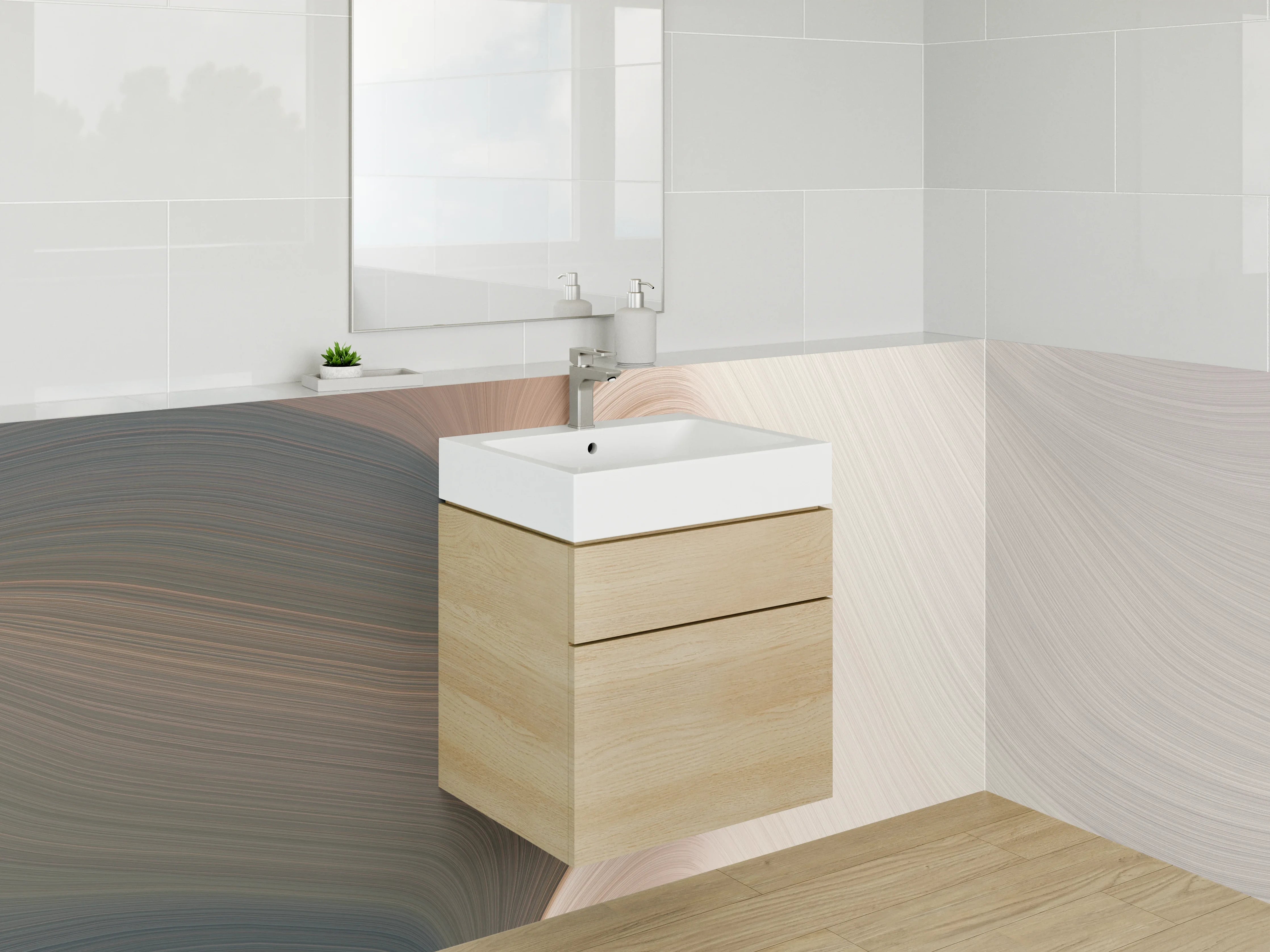 Waschbecken-Rückwand - Abstrakte beige-weiße Marmorstruktur