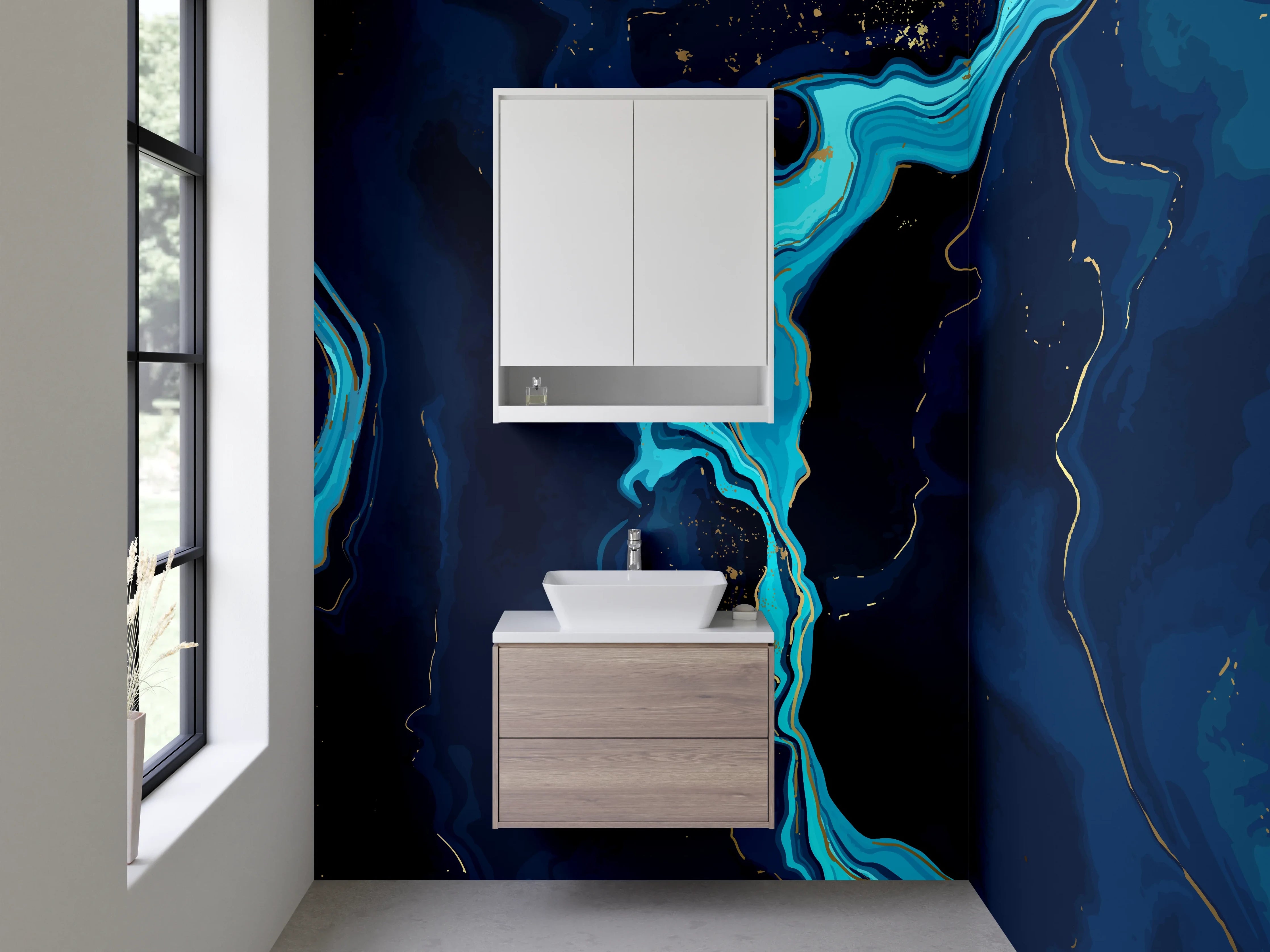 Waschbecken-Rückwand - Abstrakte blaue Flussmarmor Optik