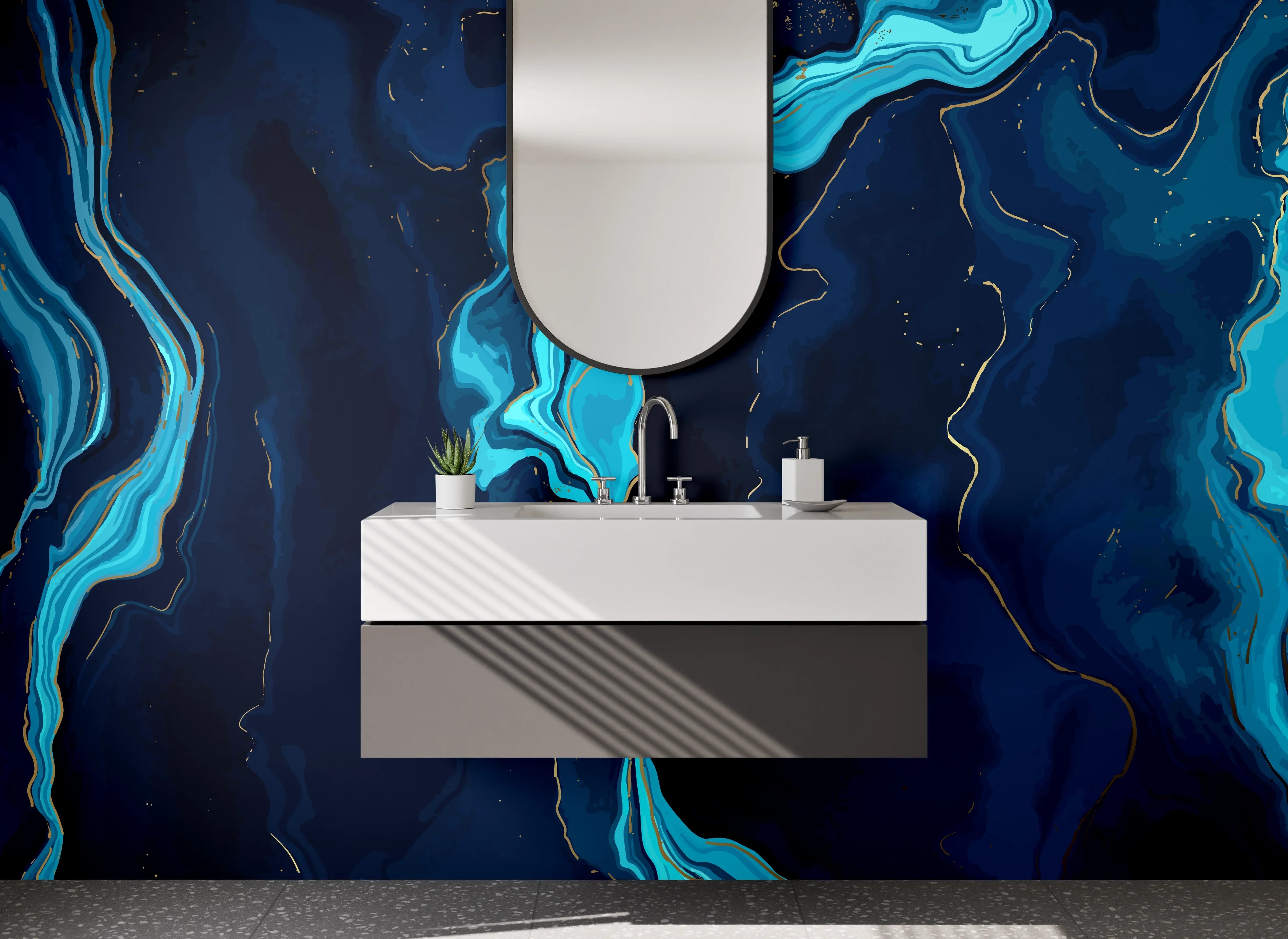 Waschbecken-Rückwand - Abstrakte blaue Flussmarmor Optik