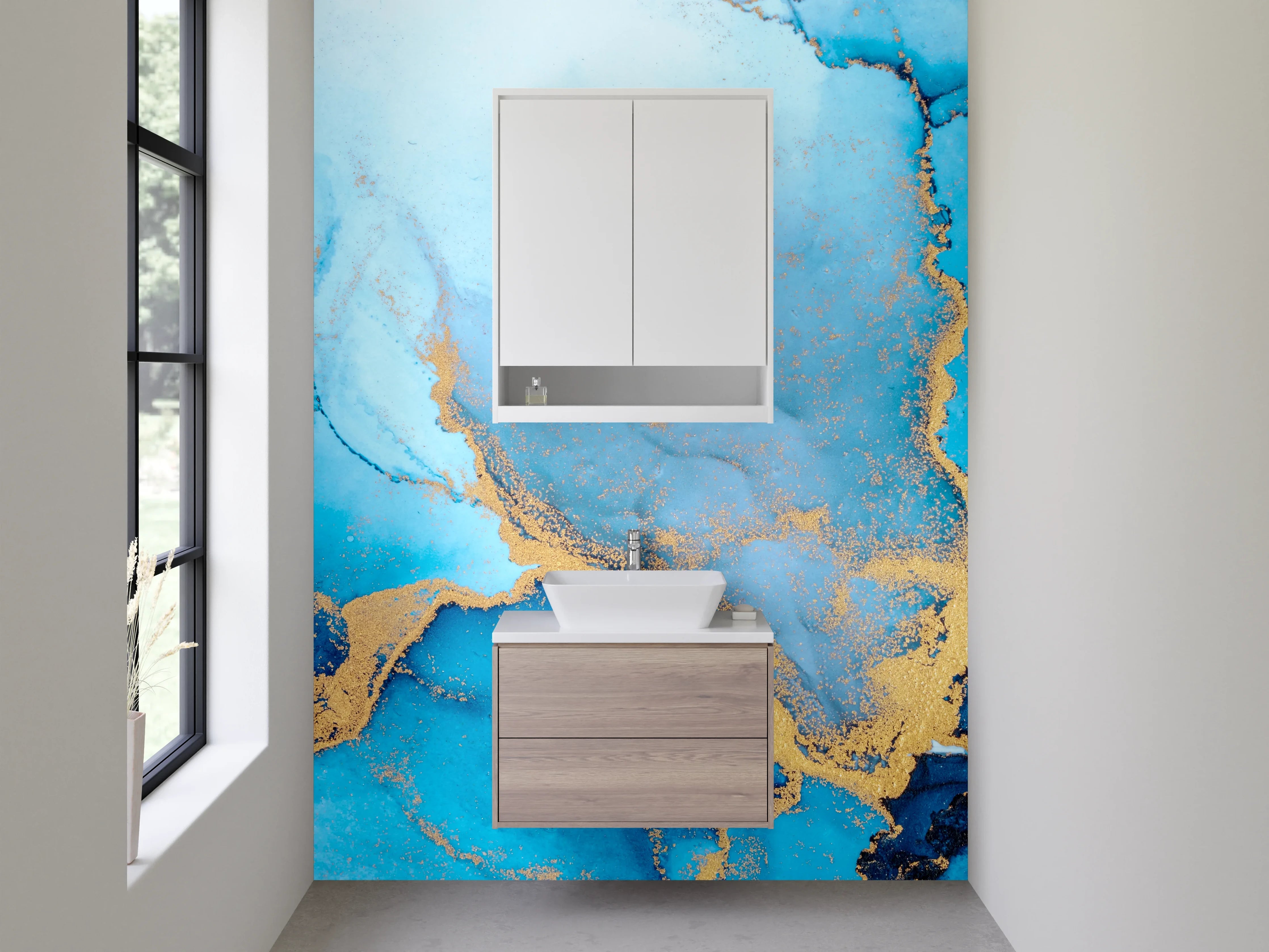 Waschbecken-Rückwand - Abstrakte blaue Marmor-Gold Optik