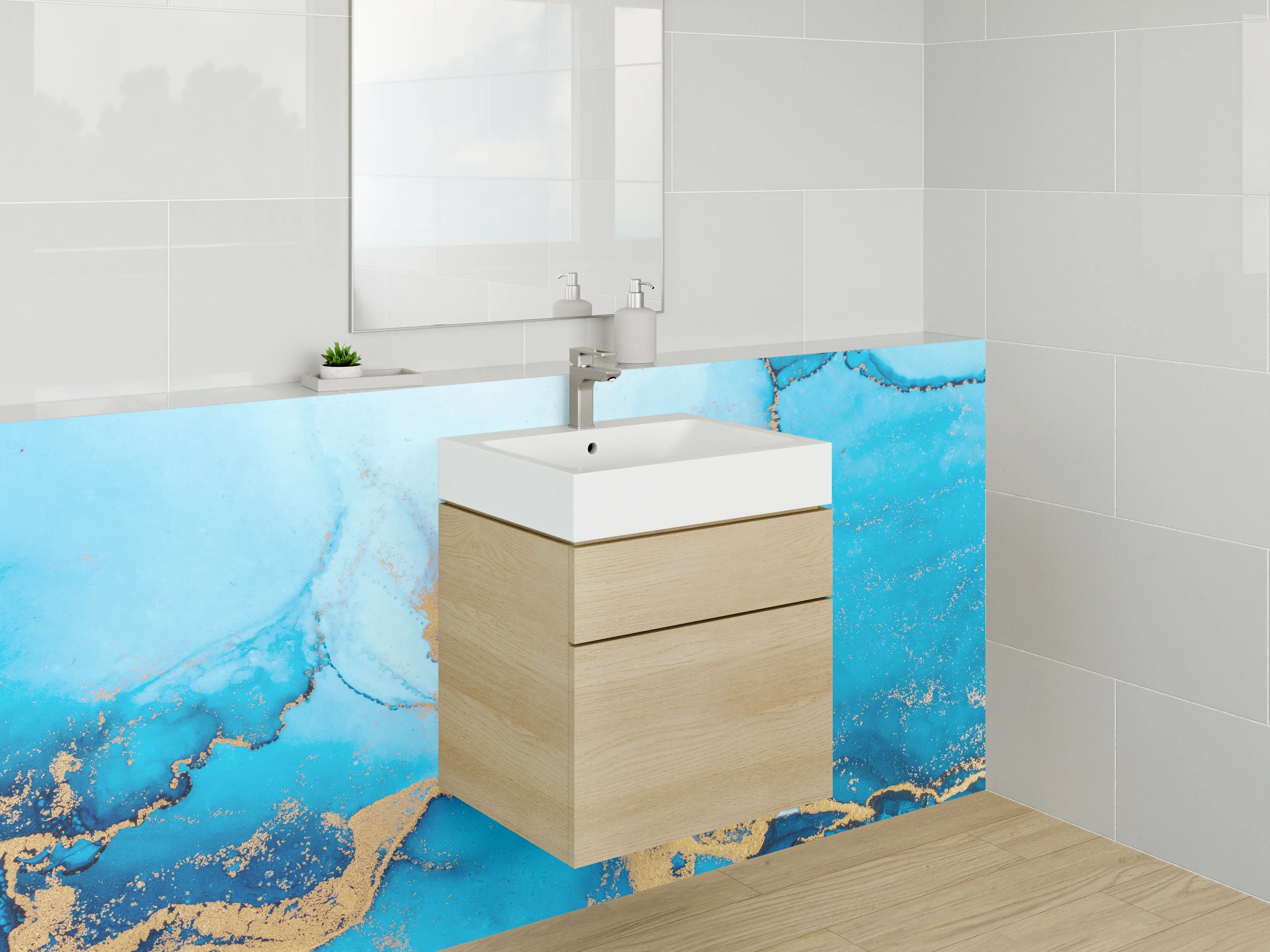 Waschbecken-Rückwand - Abstrakte blaue Marmor-Gold Optik