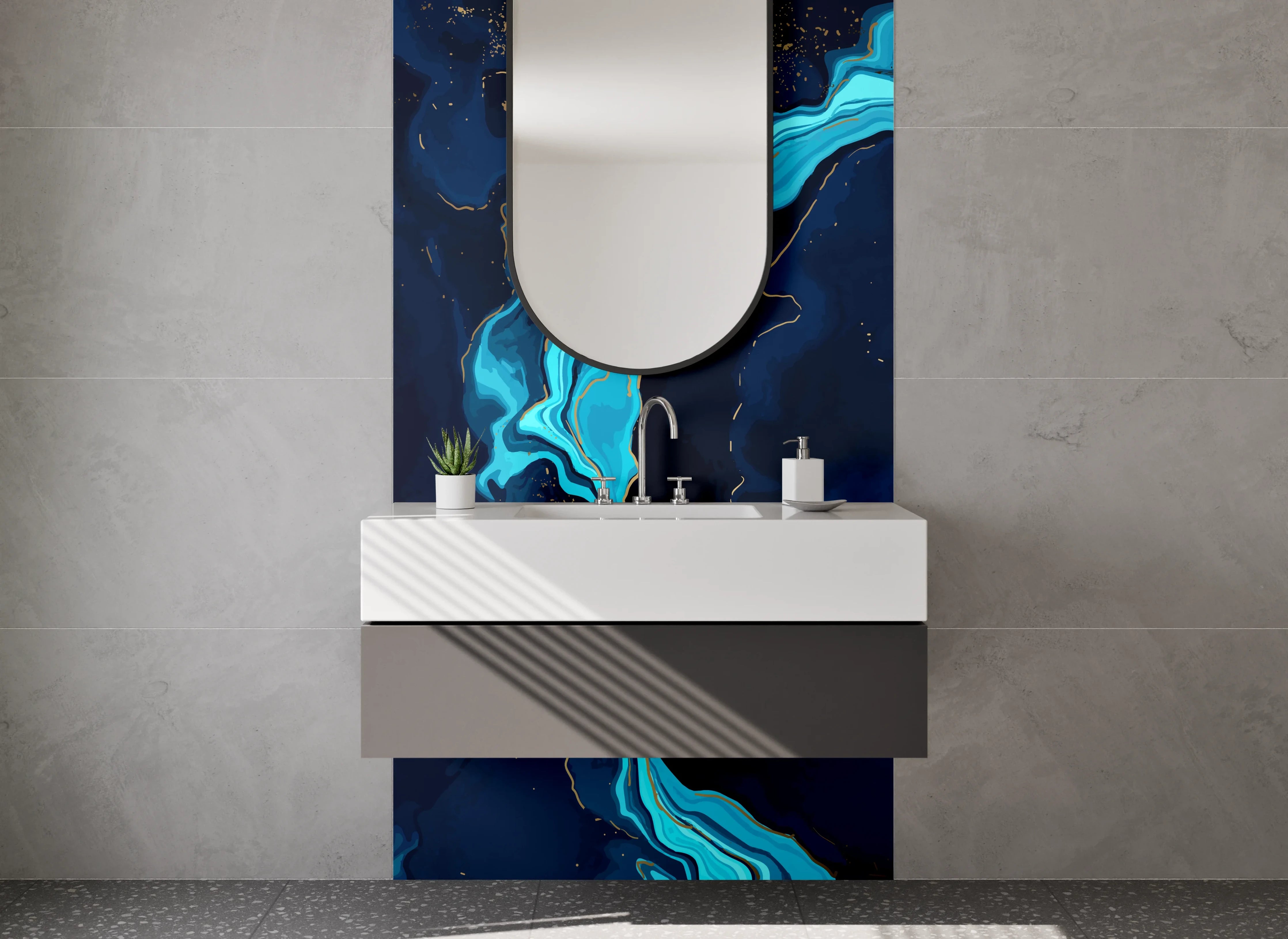 Waschbecken-Rückwand - Abstrakte blaue Marmor-Optik Kunst