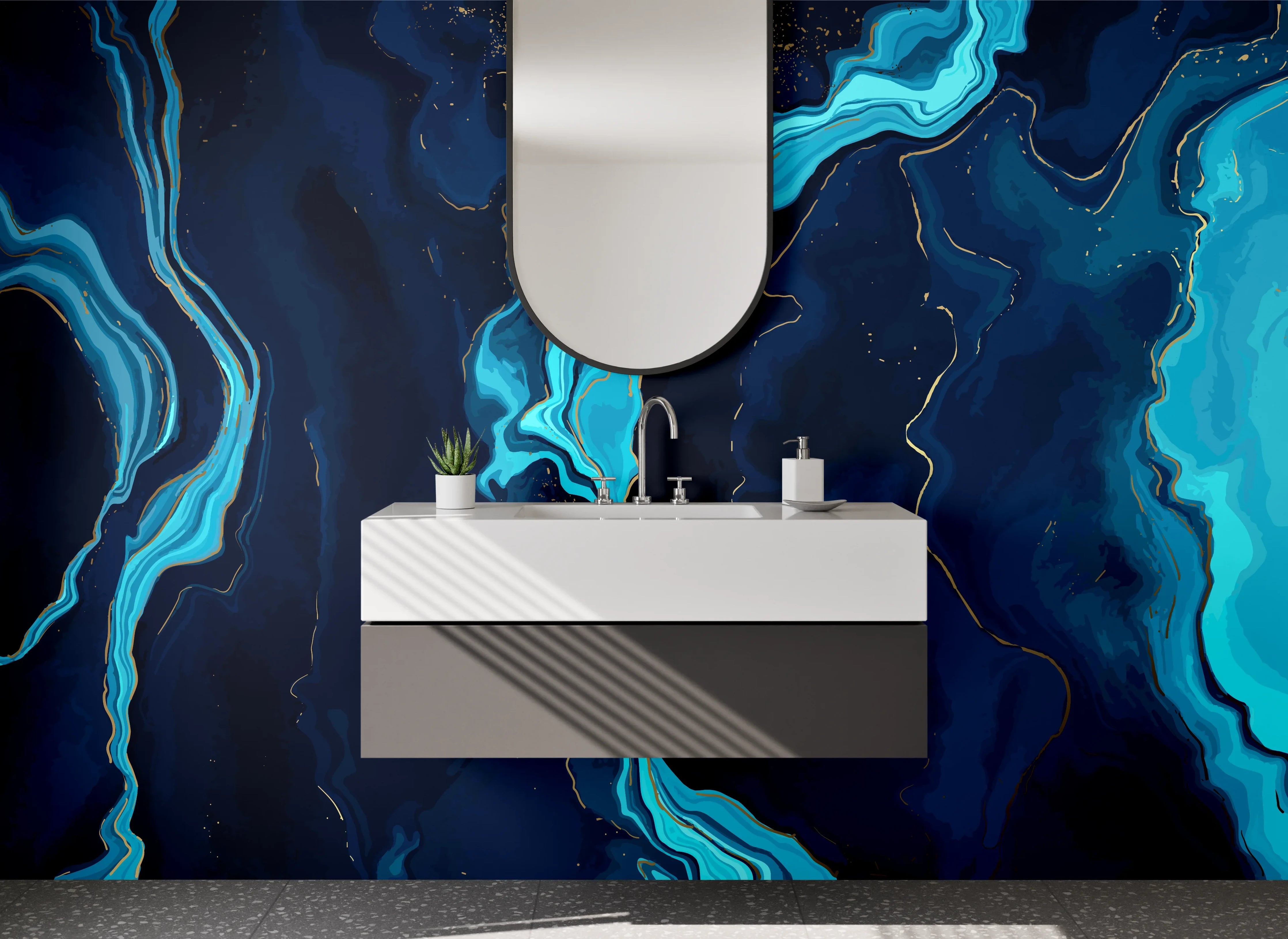Waschbecken-Rückwand - Abstrakte blaue Marmoroptik