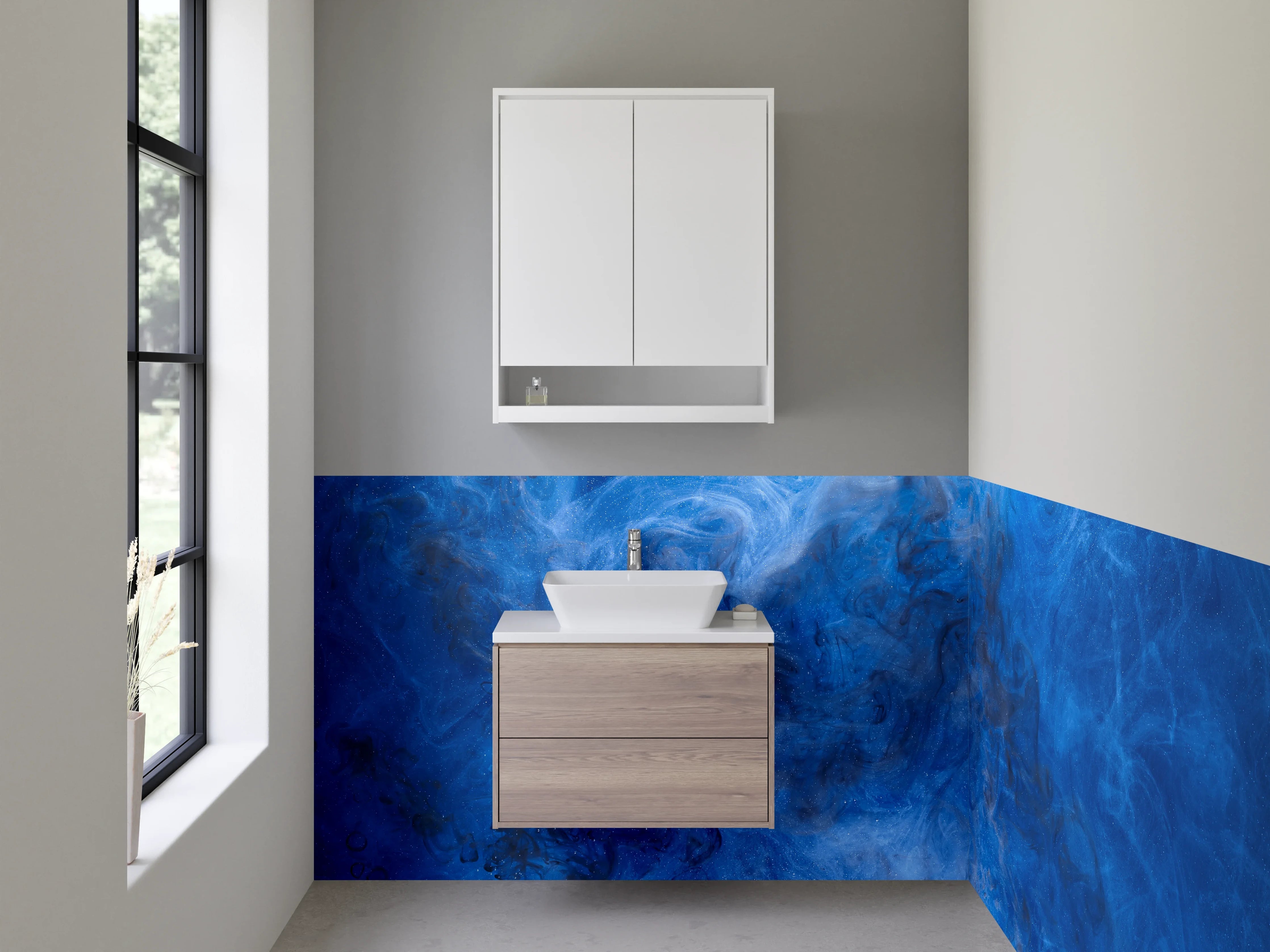 Waschbecken-Rückwand - Abstrakte blaue Nebel-Kunst