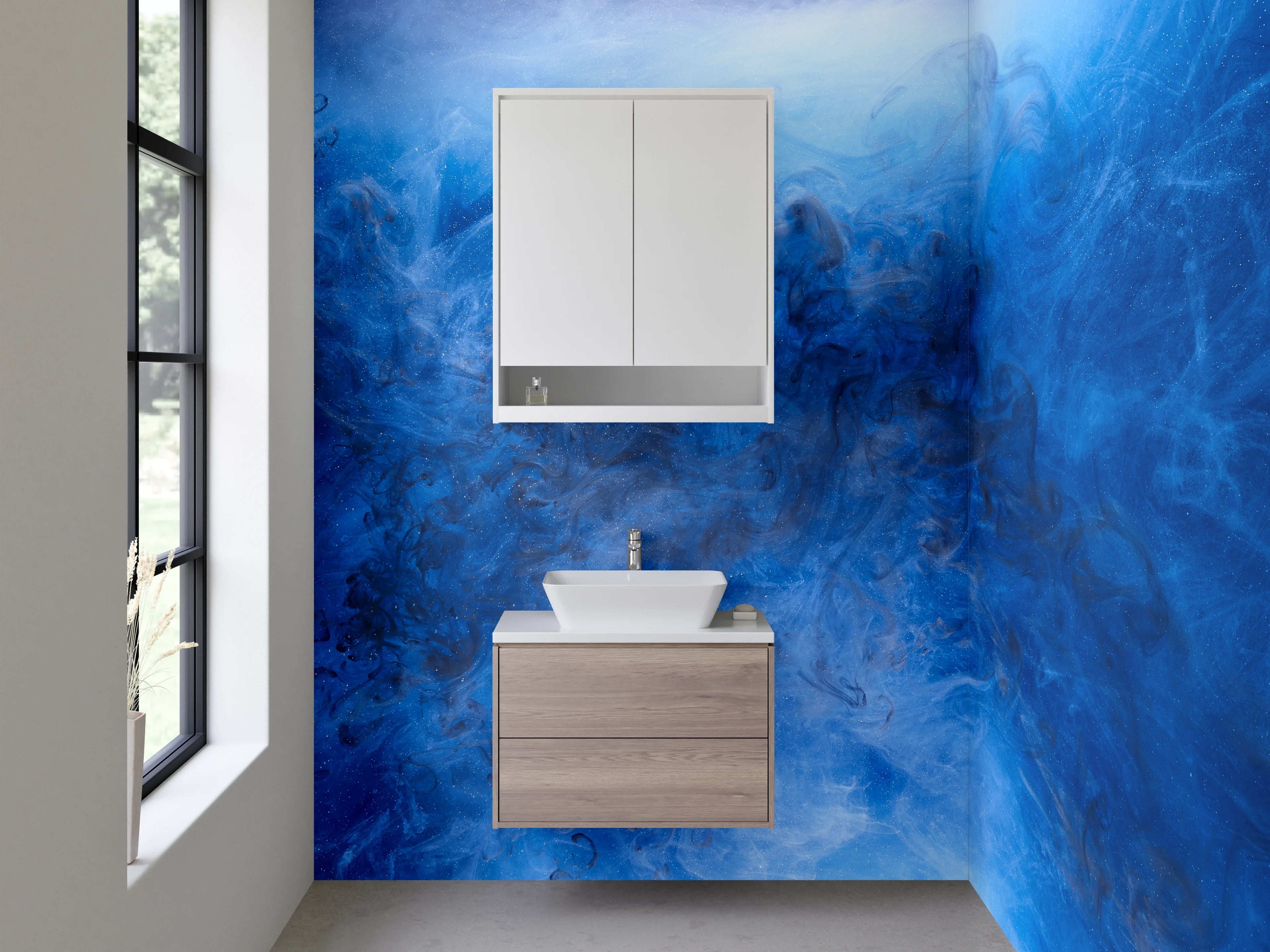 Waschbecken-Rückwand - Abstrakte blaue Nebel-Kunst