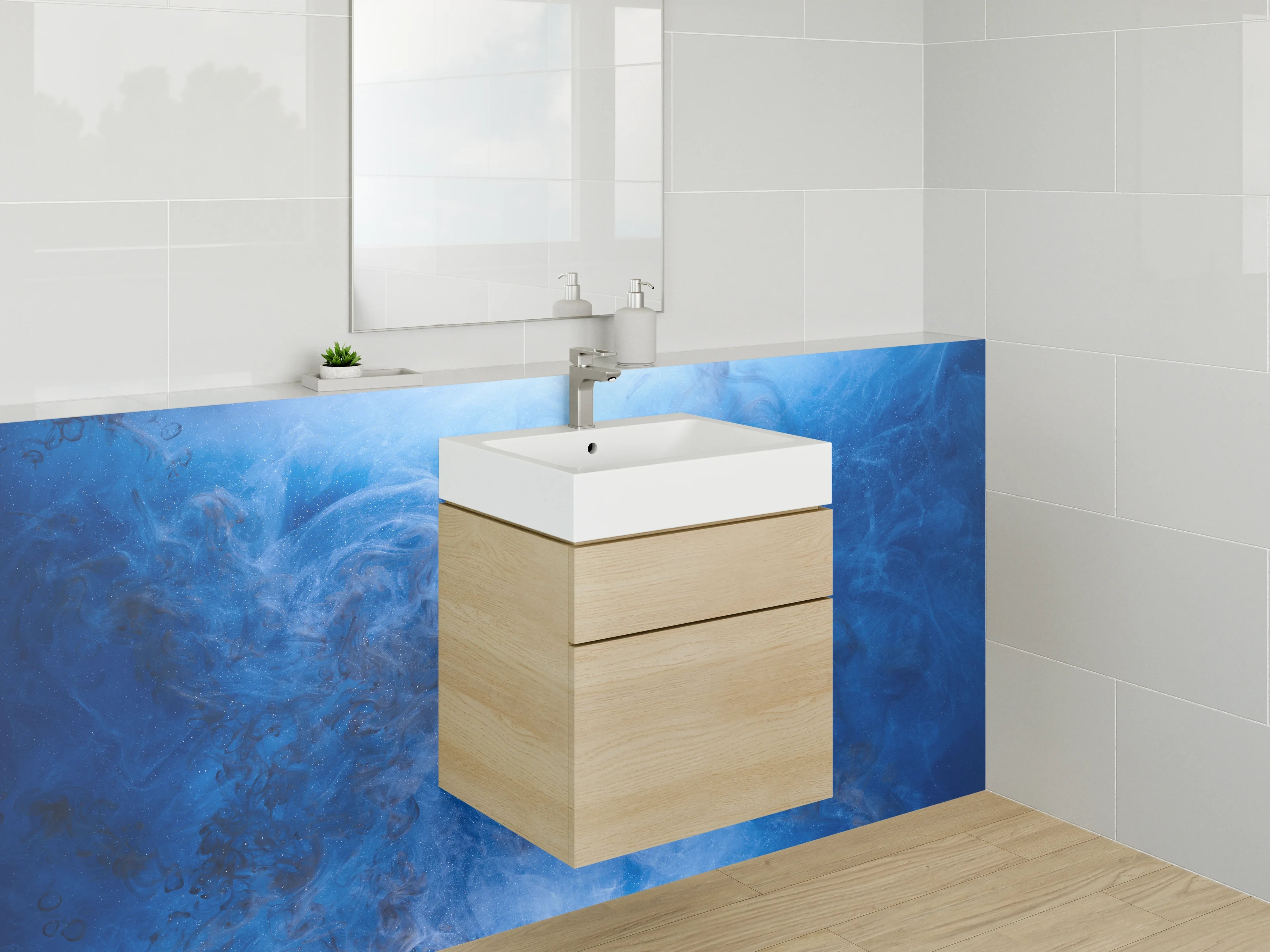 Waschbecken-Rückwand - Abstrakte blaue Nebel-Kunst