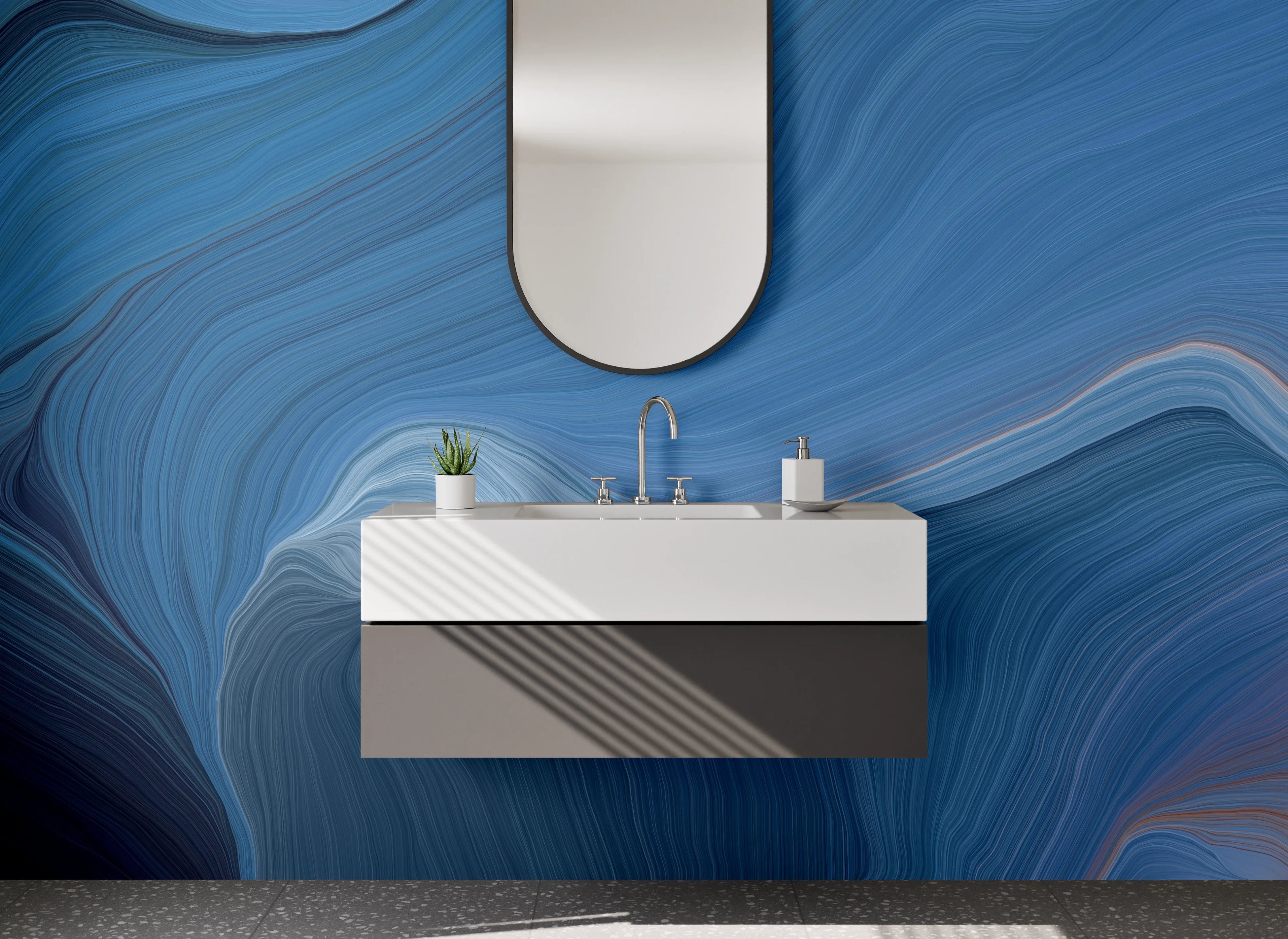 Waschbecken-Rückwand - Abstrakte blaue Wellenstruktur
