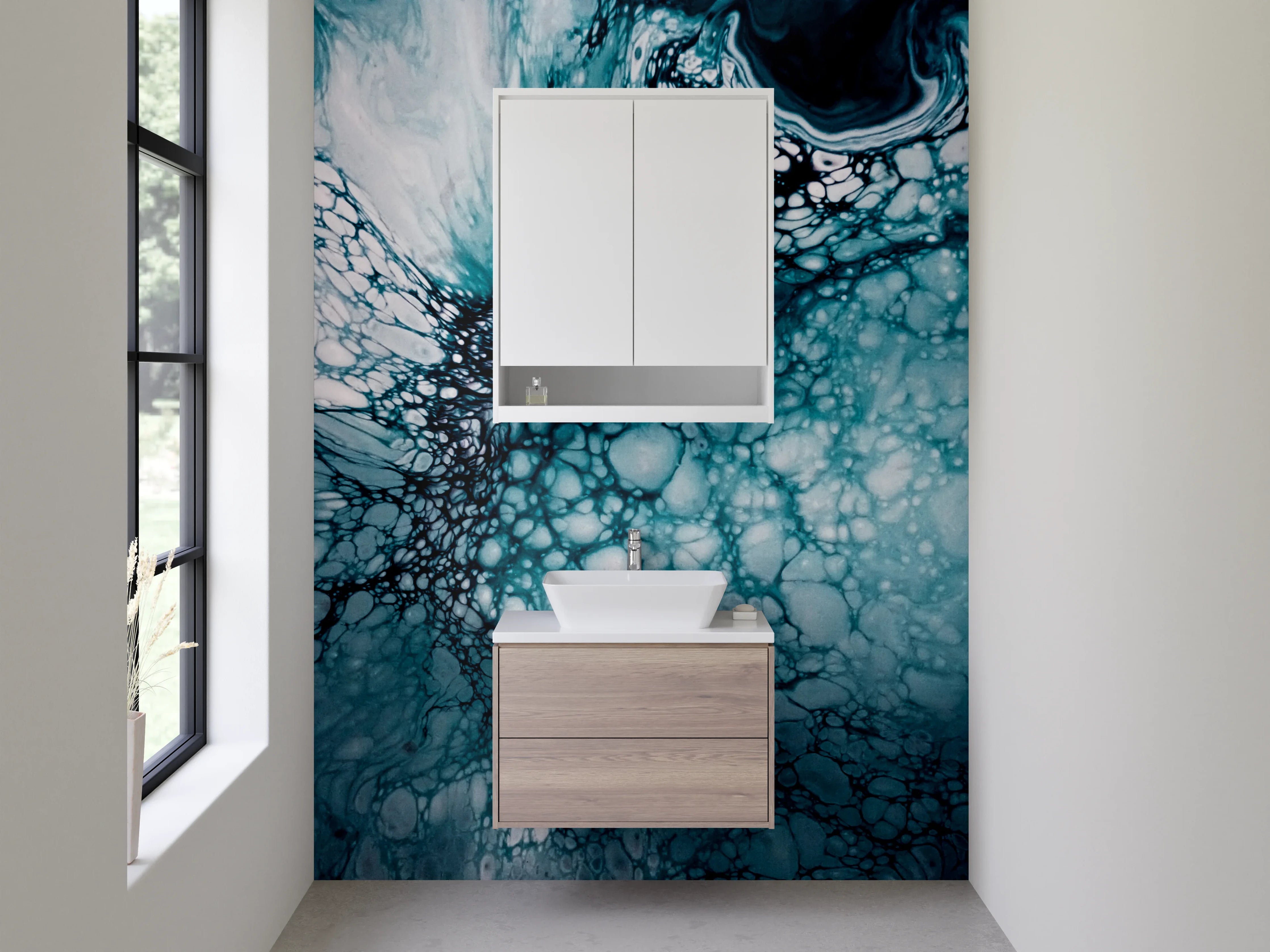 Waschbecken-Rückwand - Abstrakte blaue Zellstruktur Kunst