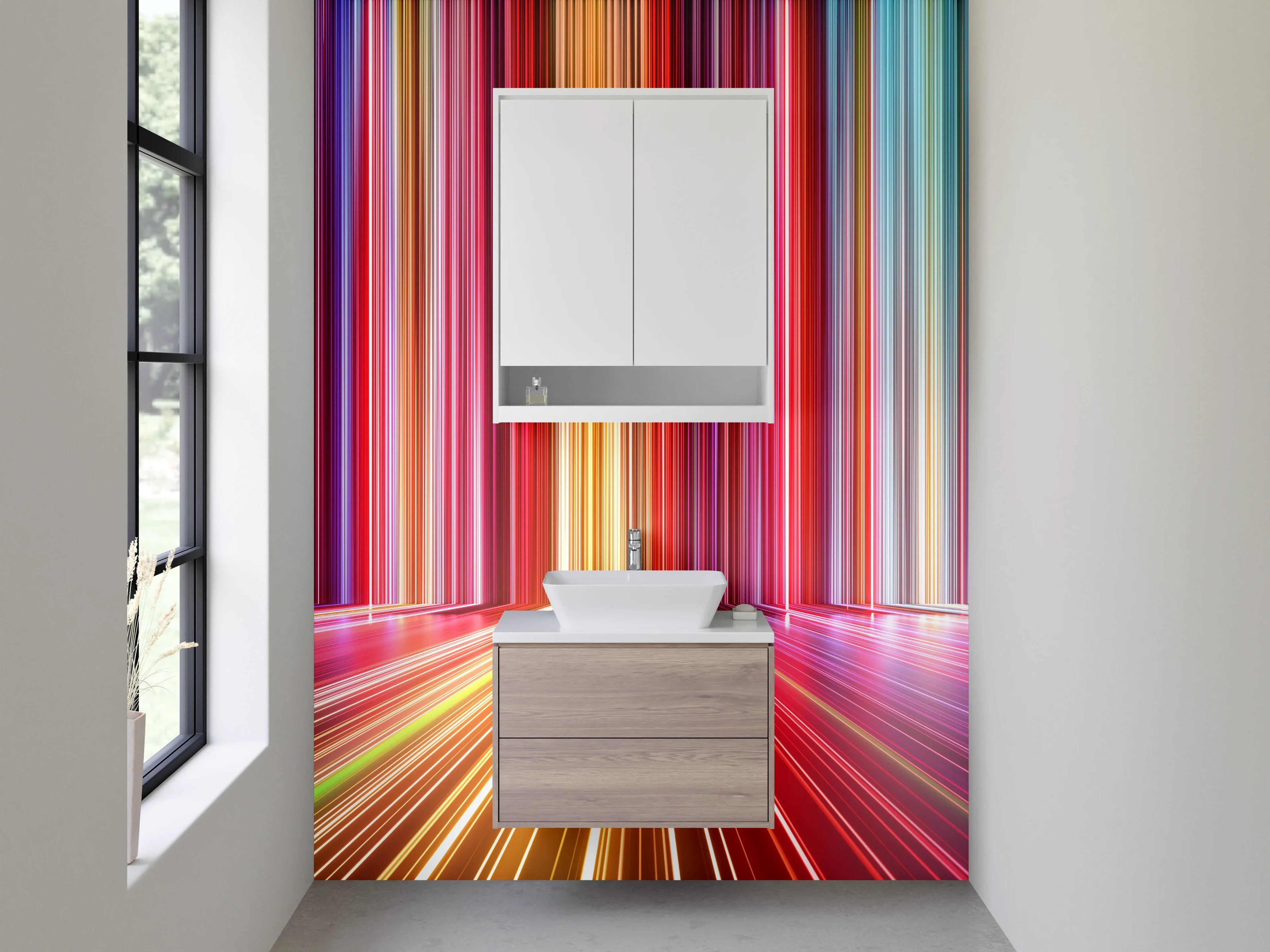 Waschbecken-Rückwand - Abstrakte bunte Lichter Linien Kunst
