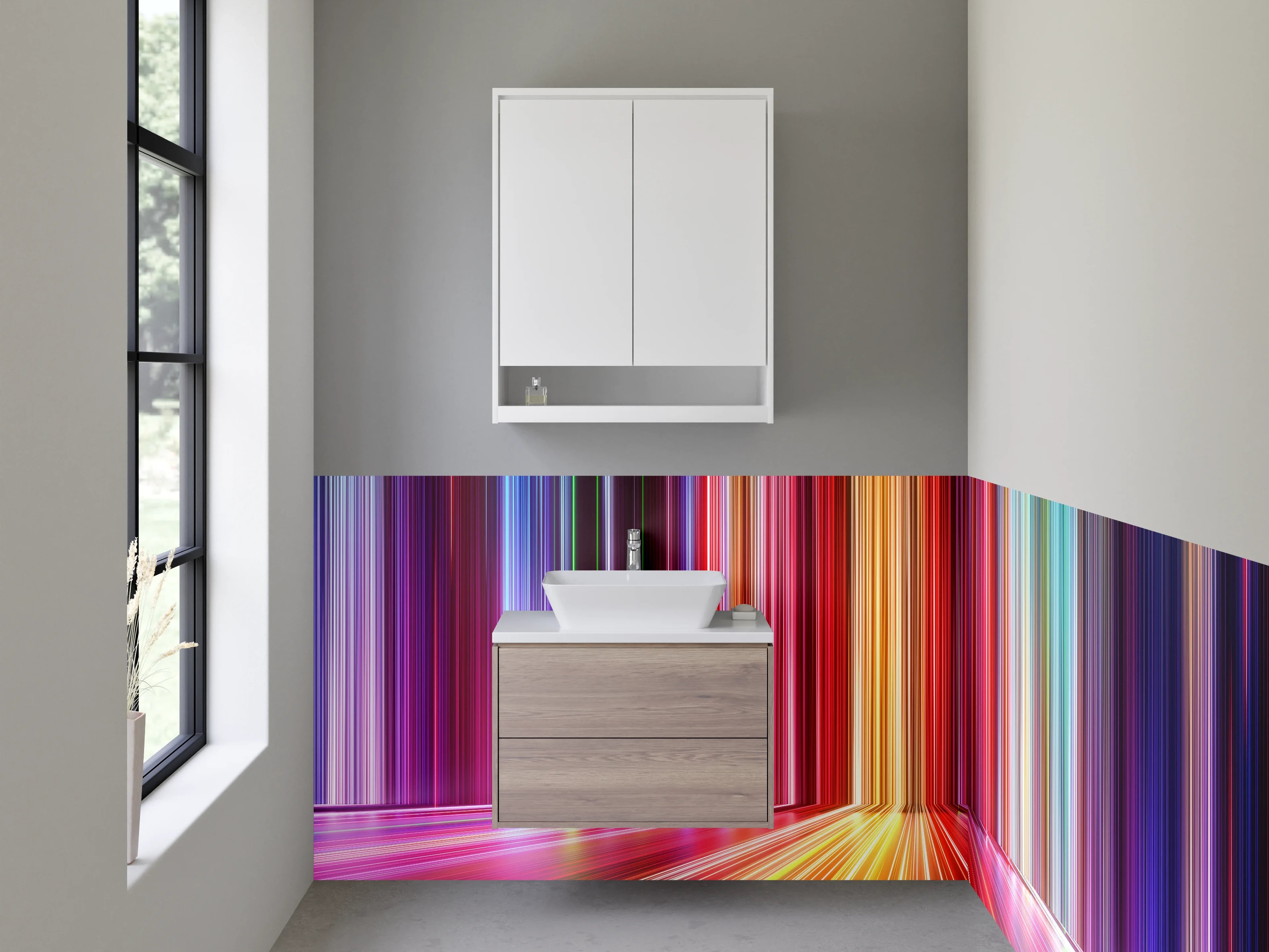 Waschbecken-Rückwand - Abstrakte bunte Lichter Linien Kunst