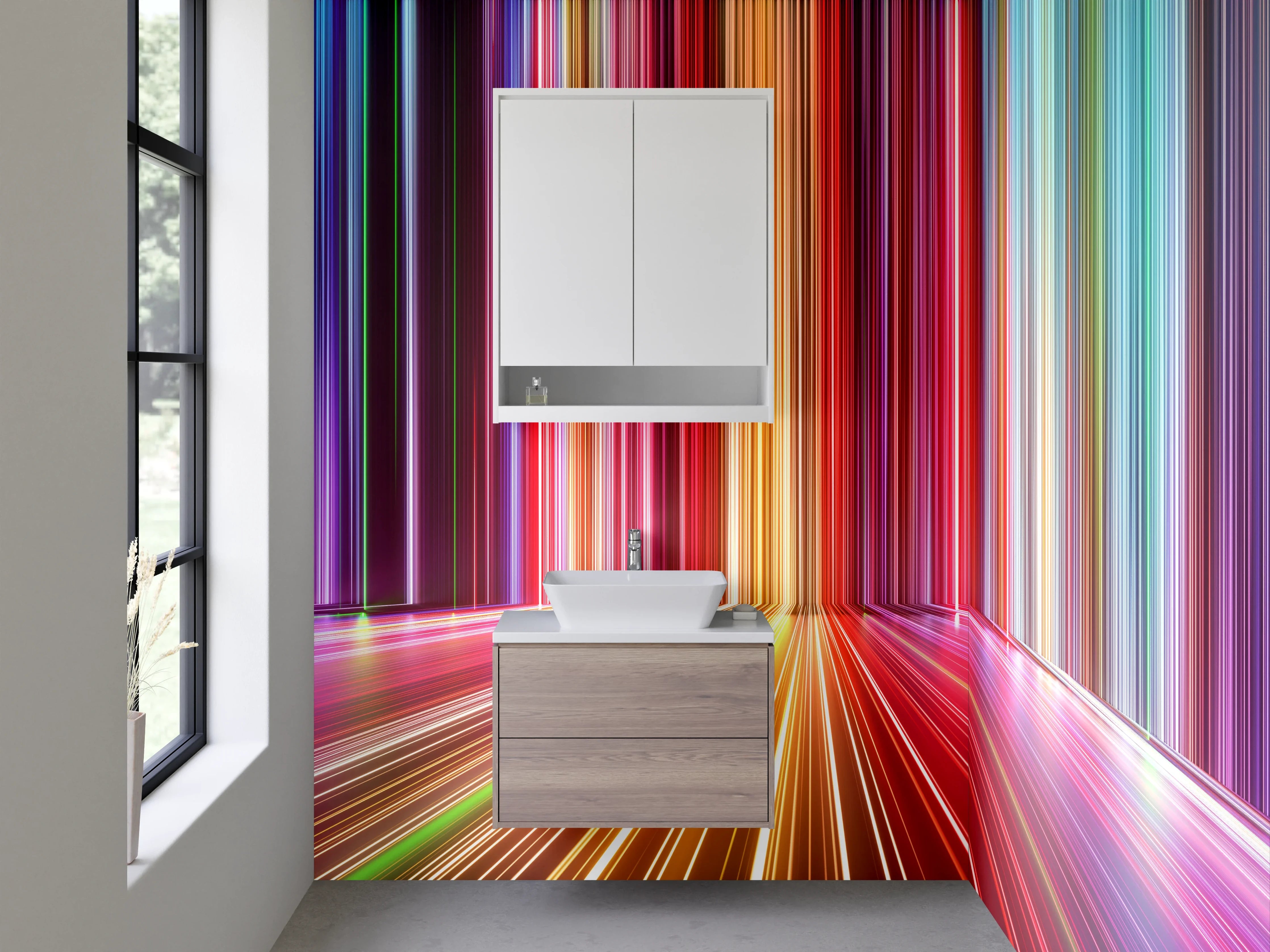 Waschbecken-Rückwand - Abstrakte bunte Lichter Linien Kunst