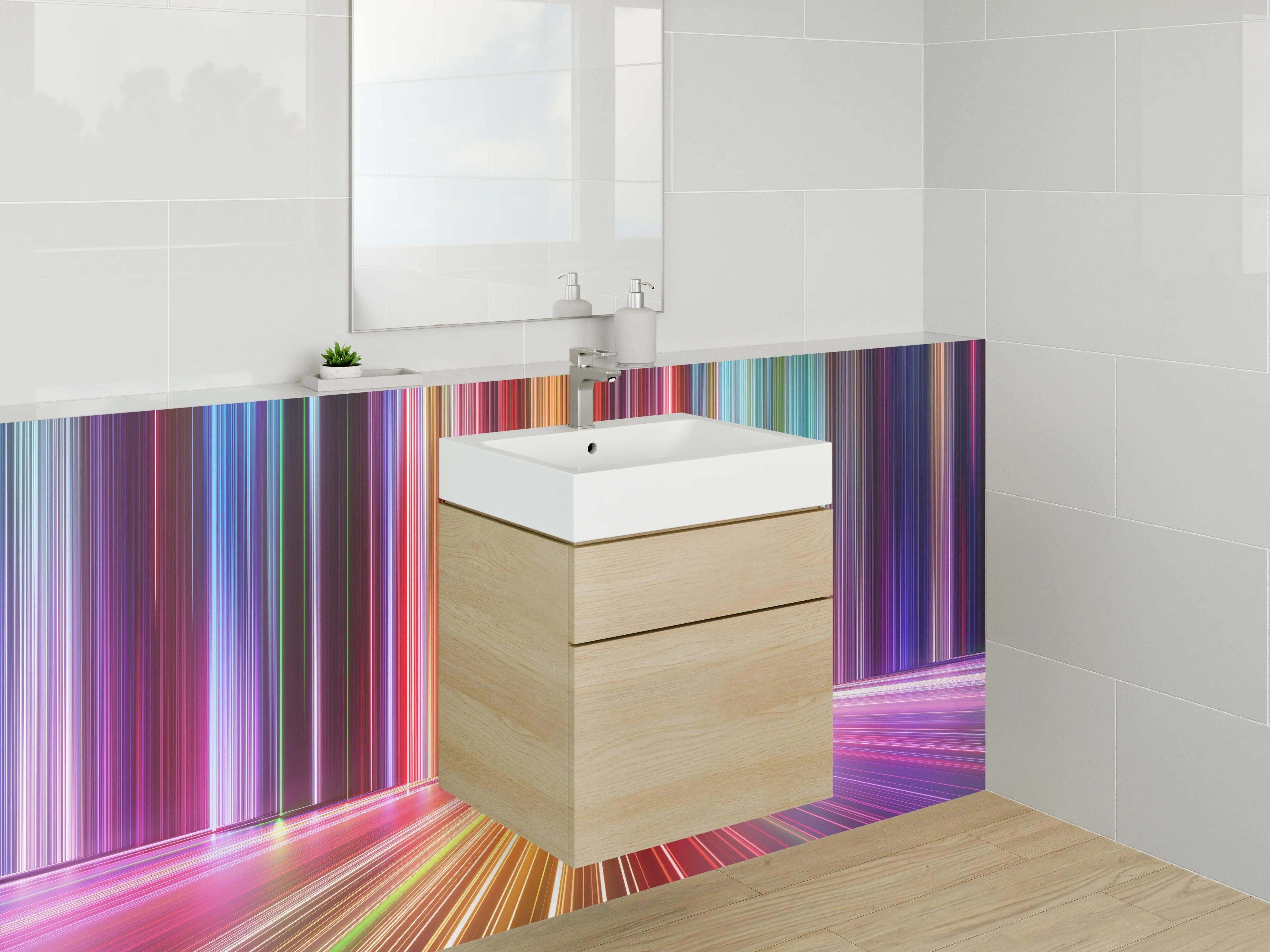 Waschbecken-Rückwand - Abstrakte bunte Lichter Linien Kunst