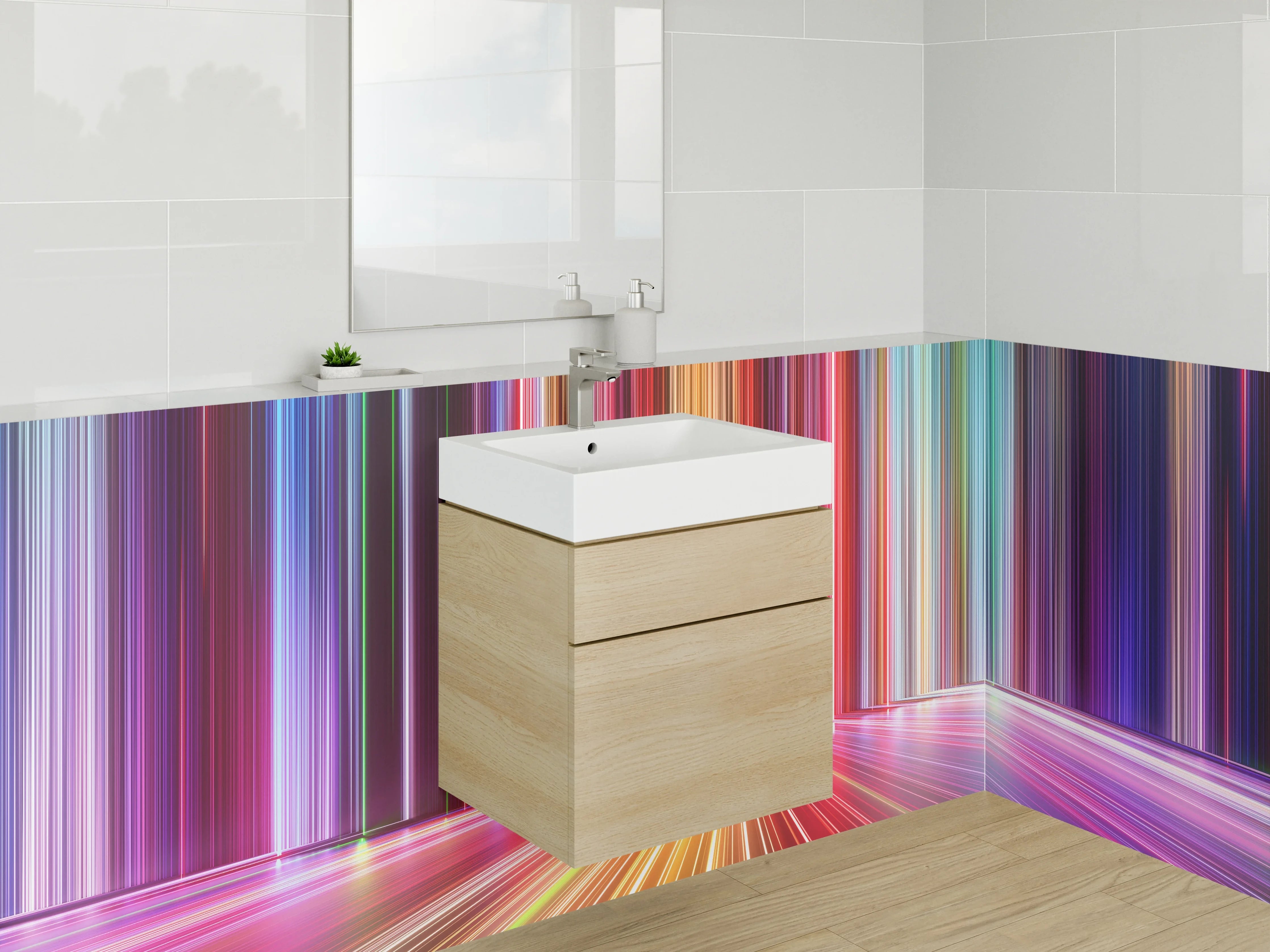 Waschbecken-Rückwand - Abstrakte bunte Lichter Linien Kunst