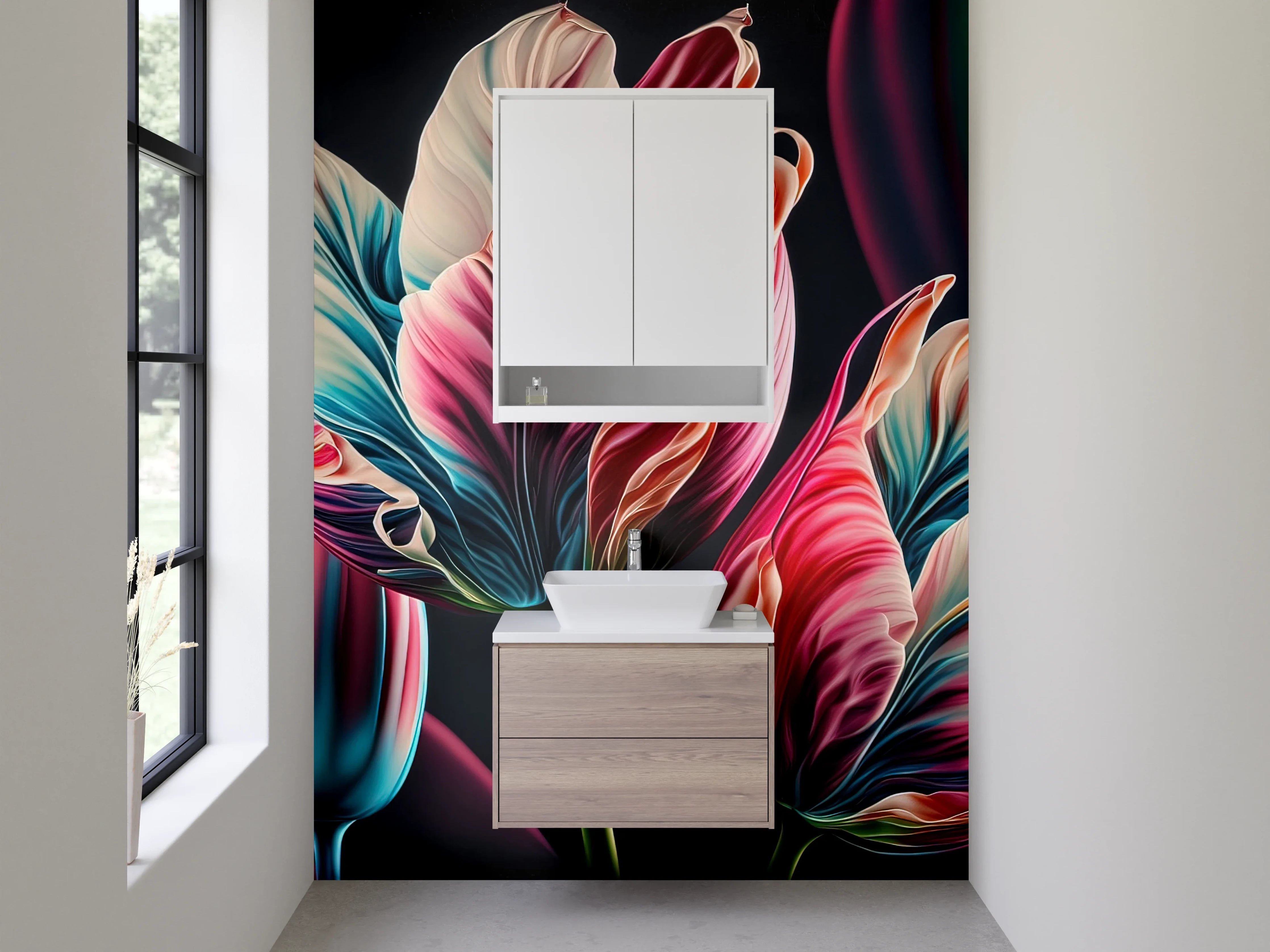 Waschbecken-Rückwand - Abstrakte bunte Tulpen-Malerei Art