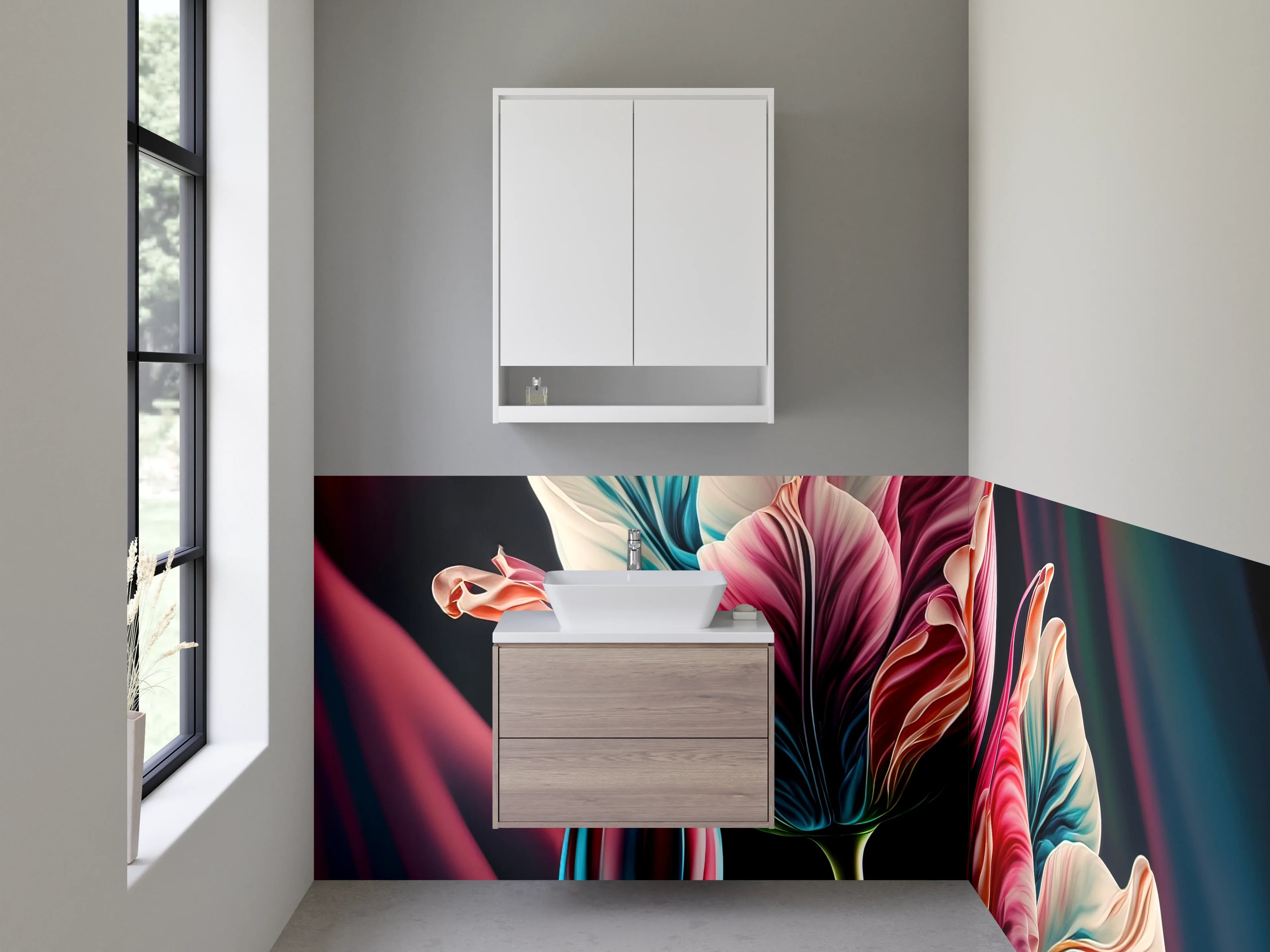 Waschbecken-Rückwand - Abstrakte bunte Tulpen-Malerei Art