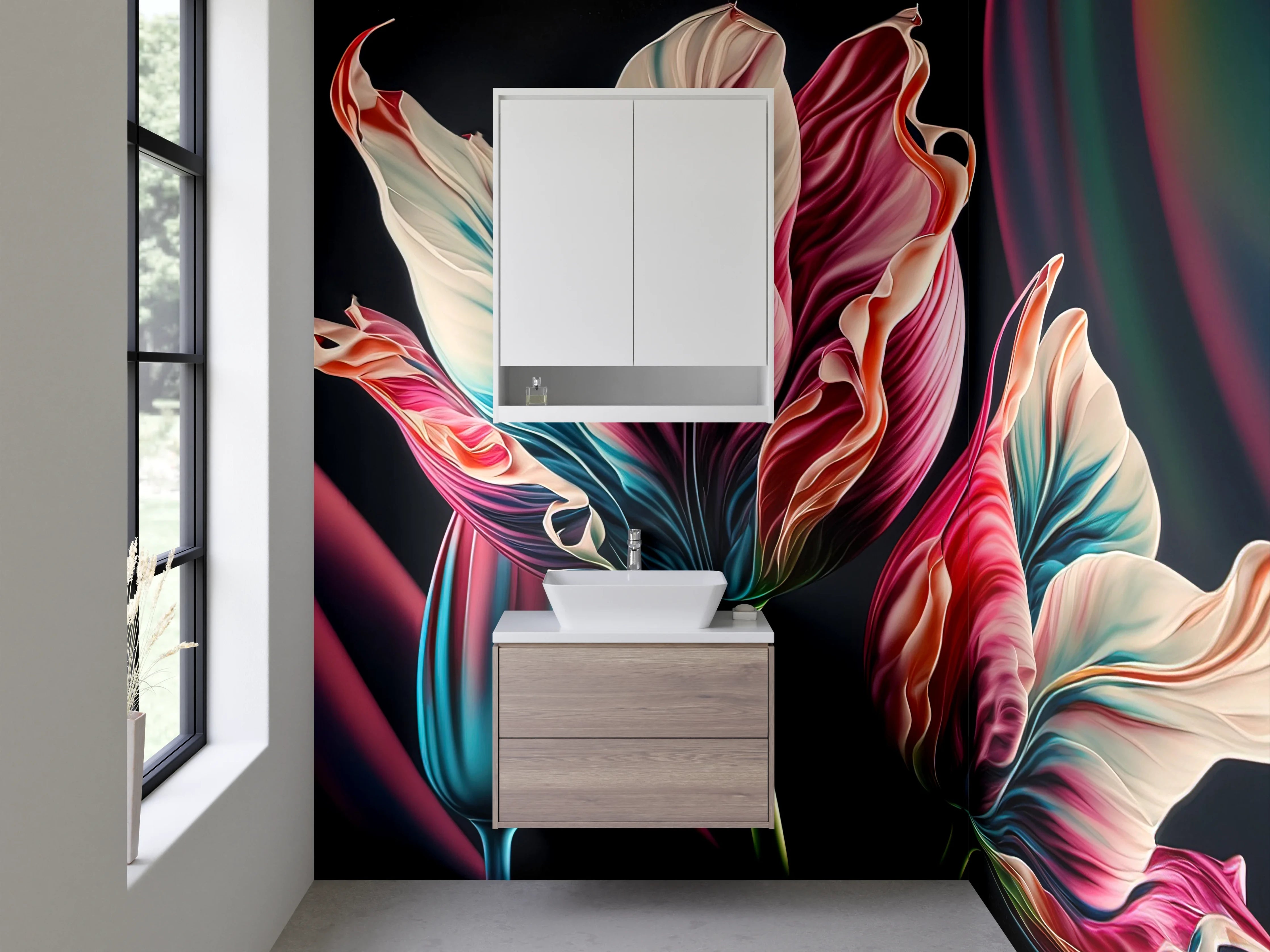 Waschbecken-Rückwand - Abstrakte bunte Tulpen-Malerei Art