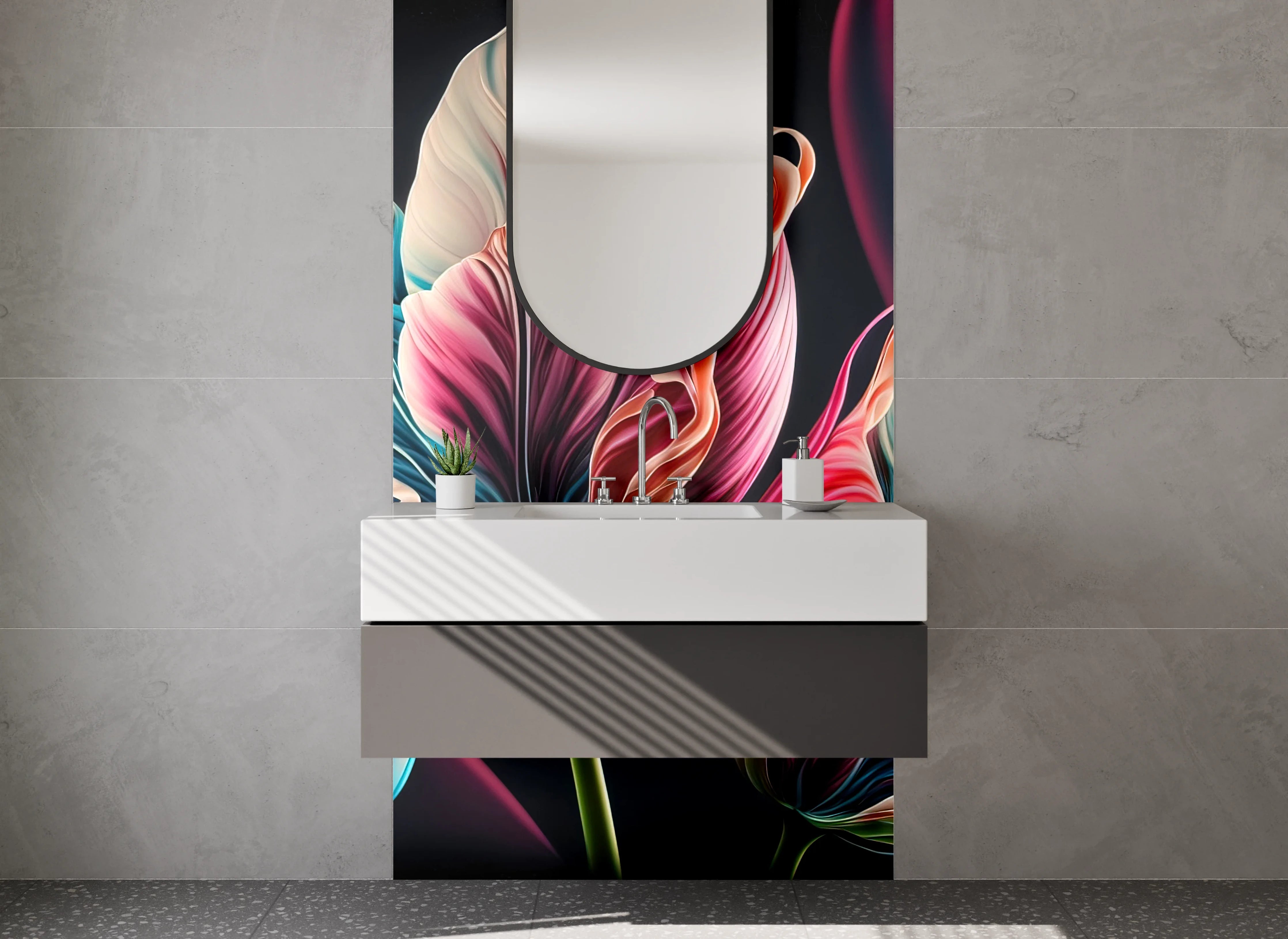 Waschbecken-Rückwand - Abstrakte bunte Tulpen-Malerei Art