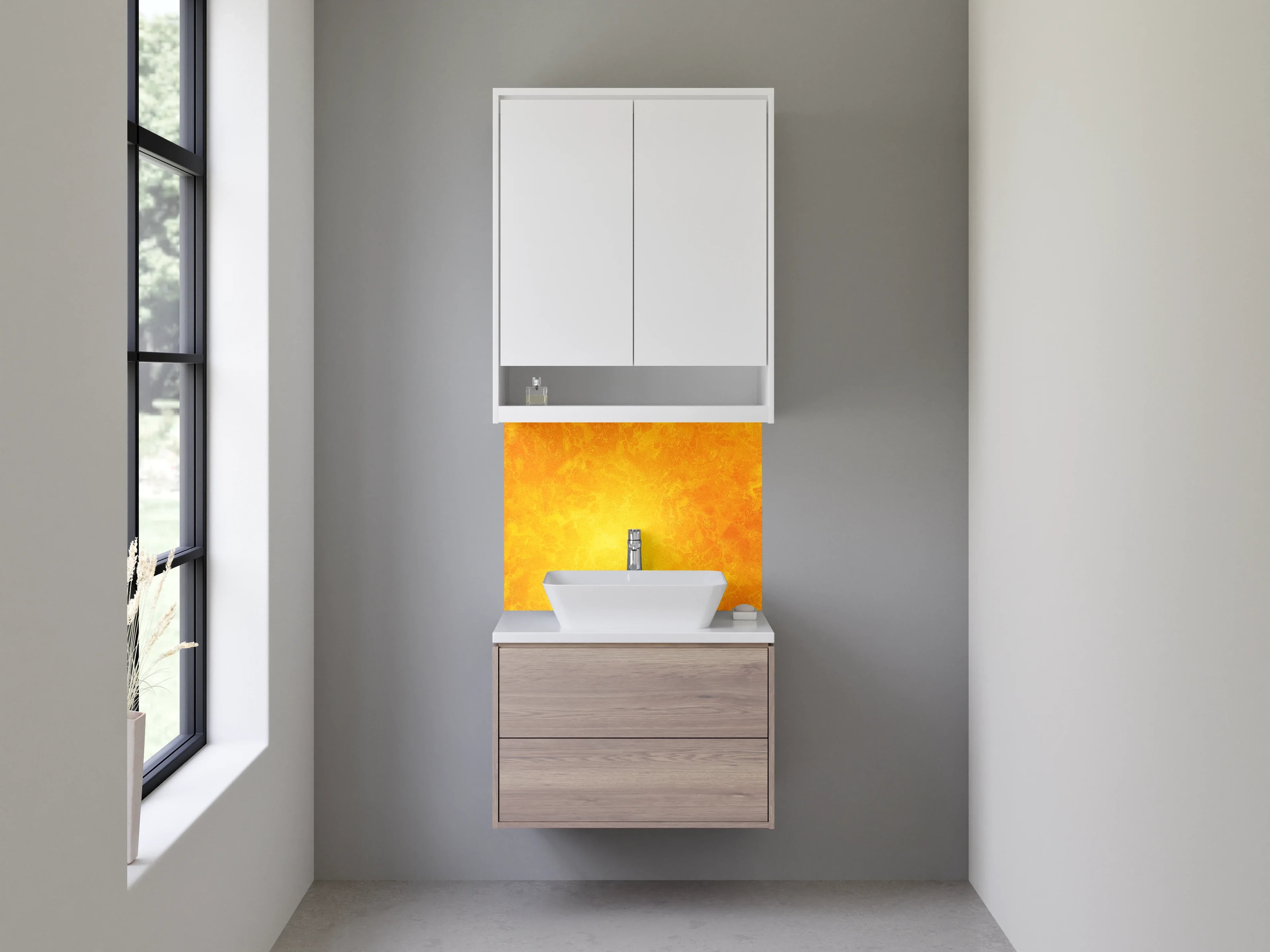 Waschbecken-Rückwand - Abstrakte gelb-orange Marmor-Optik Oberfläche