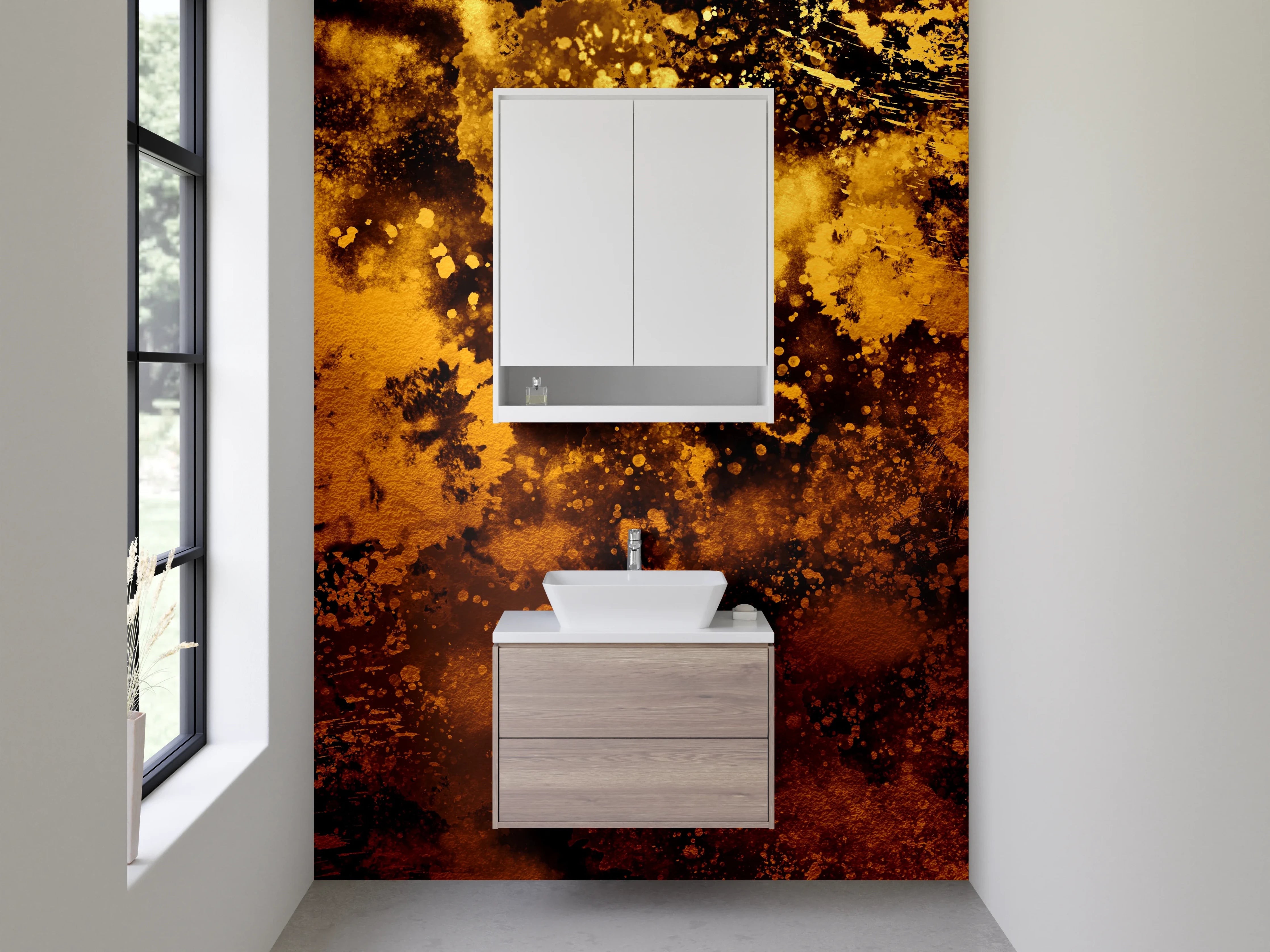 Waschbecken-Rückwand - Abstrakte goldbraune Kunst für Badezimmer