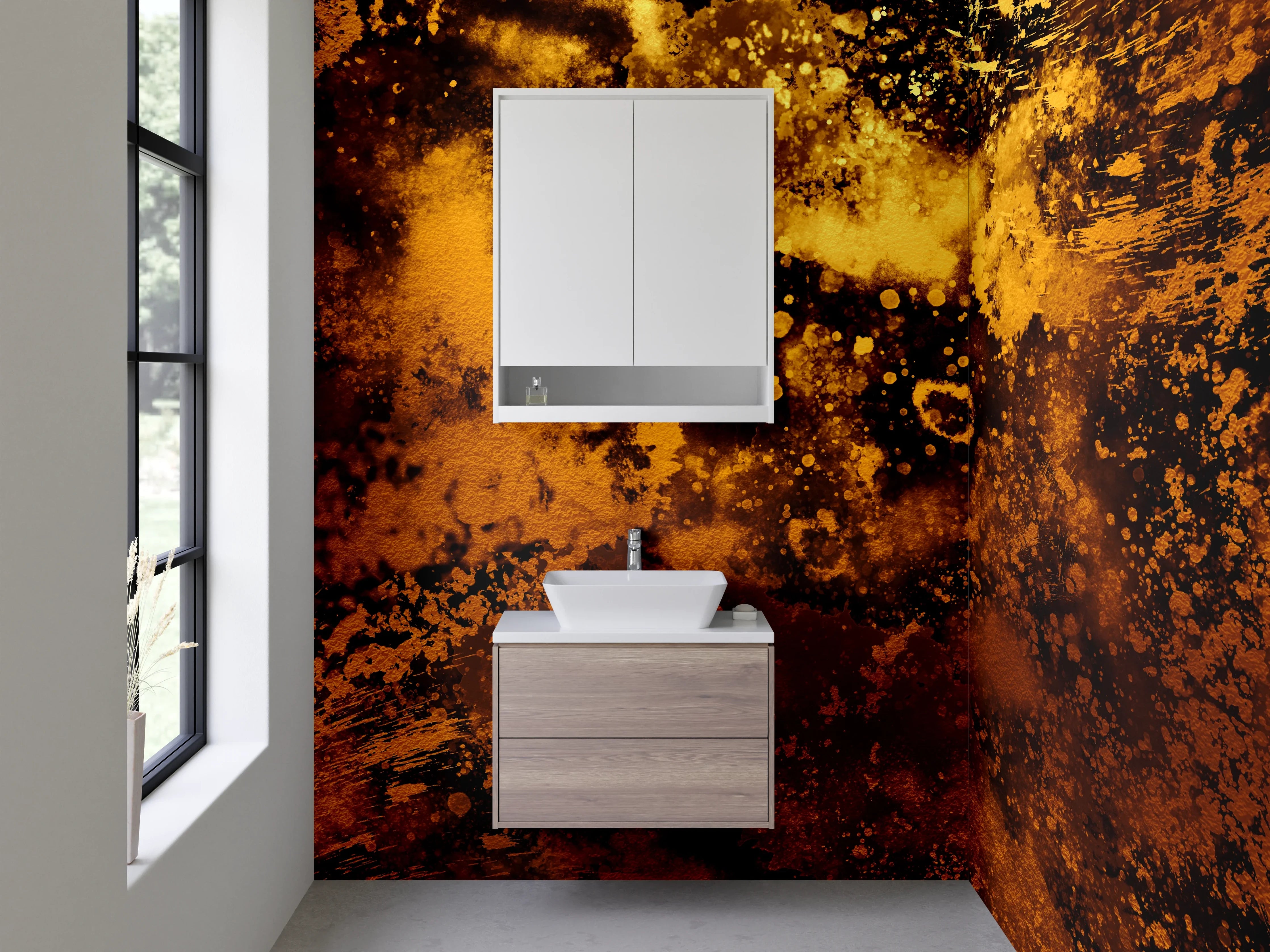 Waschbecken-Rückwand - Abstrakte goldbraune Kunst für Badezimmer