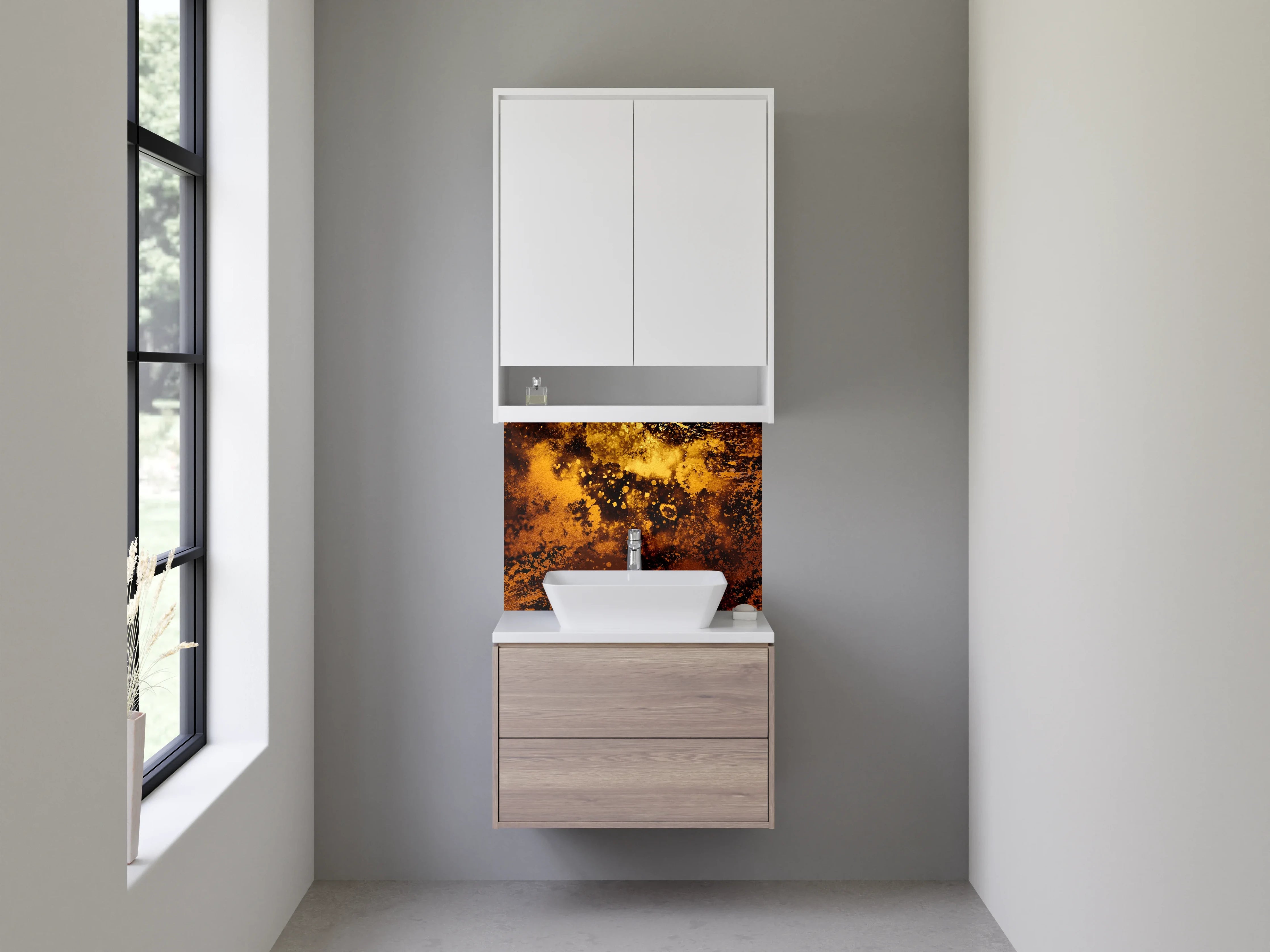 Waschbecken-Rückwand - Abstrakte goldbraune Kunst für Badezimmer