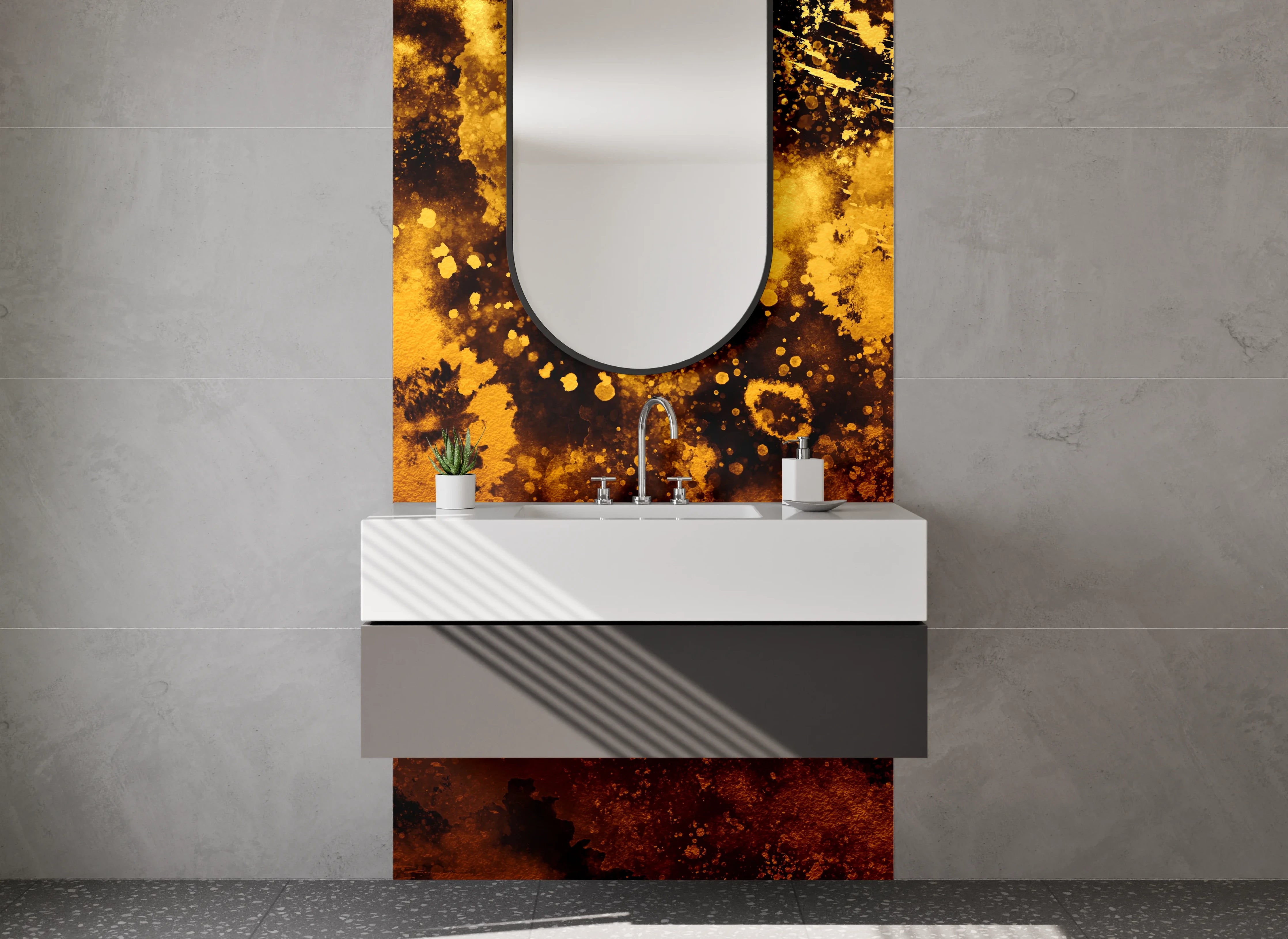 Waschbecken-Rückwand - Abstrakte goldbraune Kunst für Badezimmer