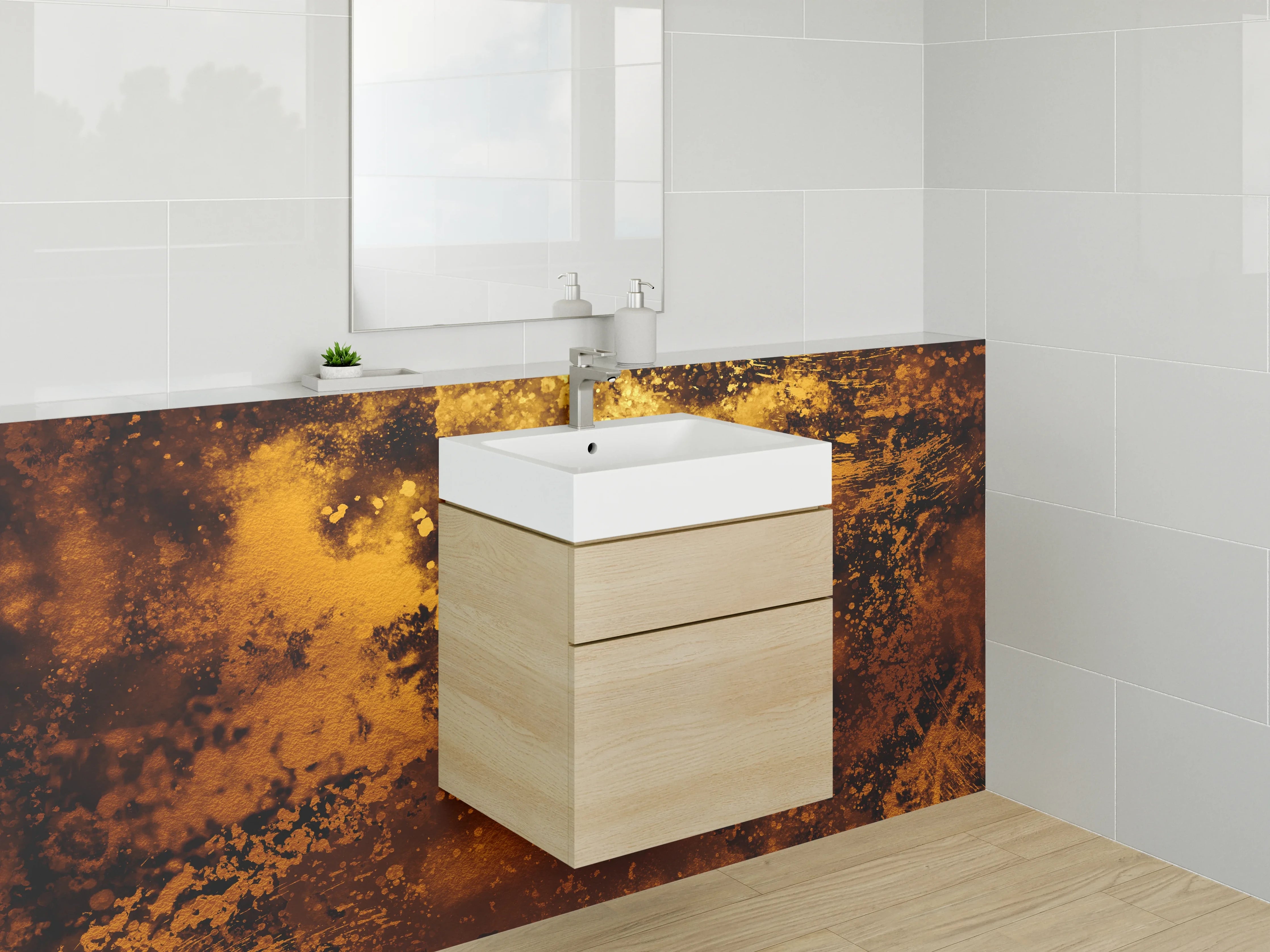 Waschbecken-Rückwand - Abstrakte goldbraune Kunst für Badezimmer