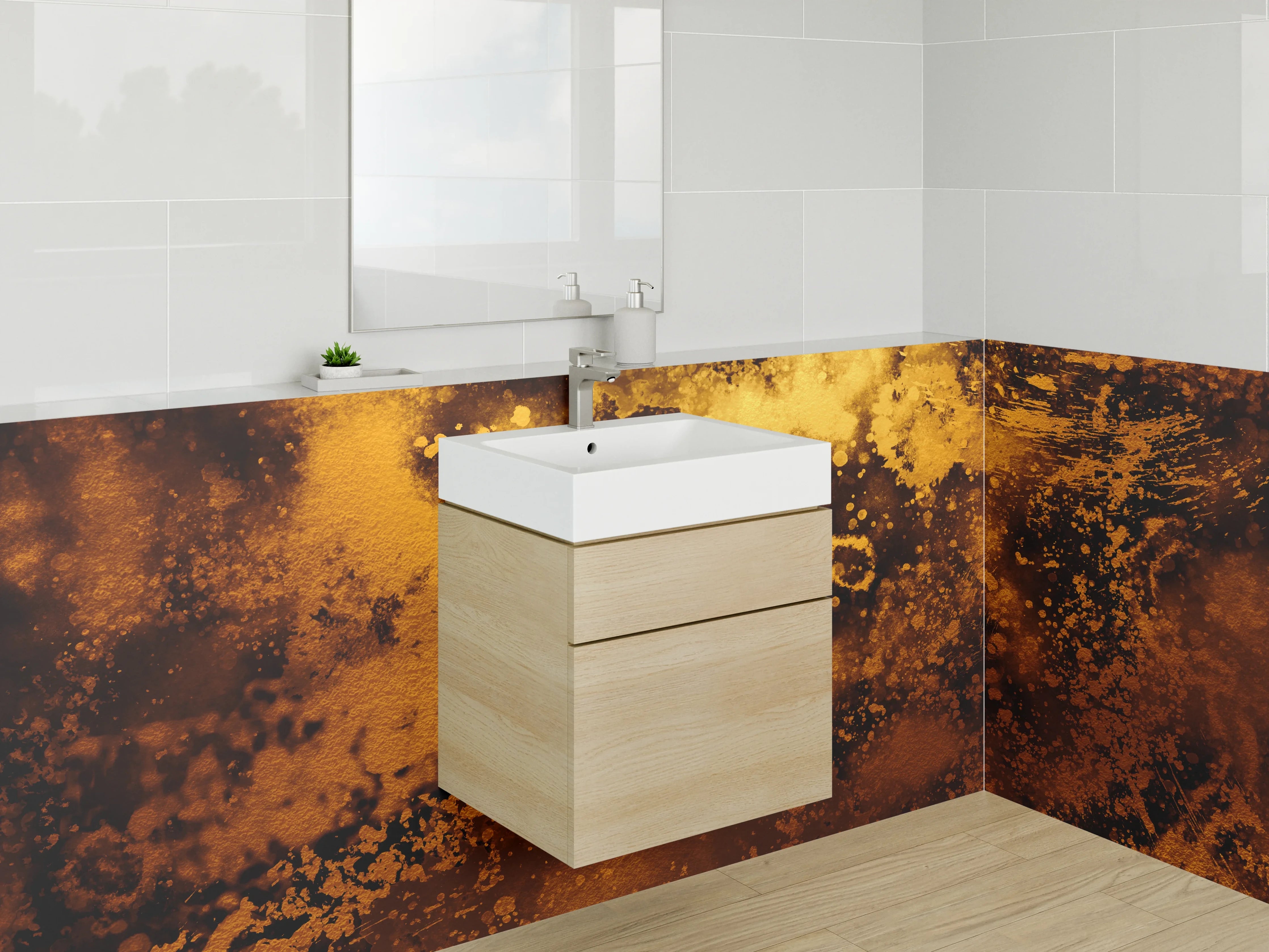 Waschbecken-Rückwand - Abstrakte goldbraune Kunst für Badezimmer