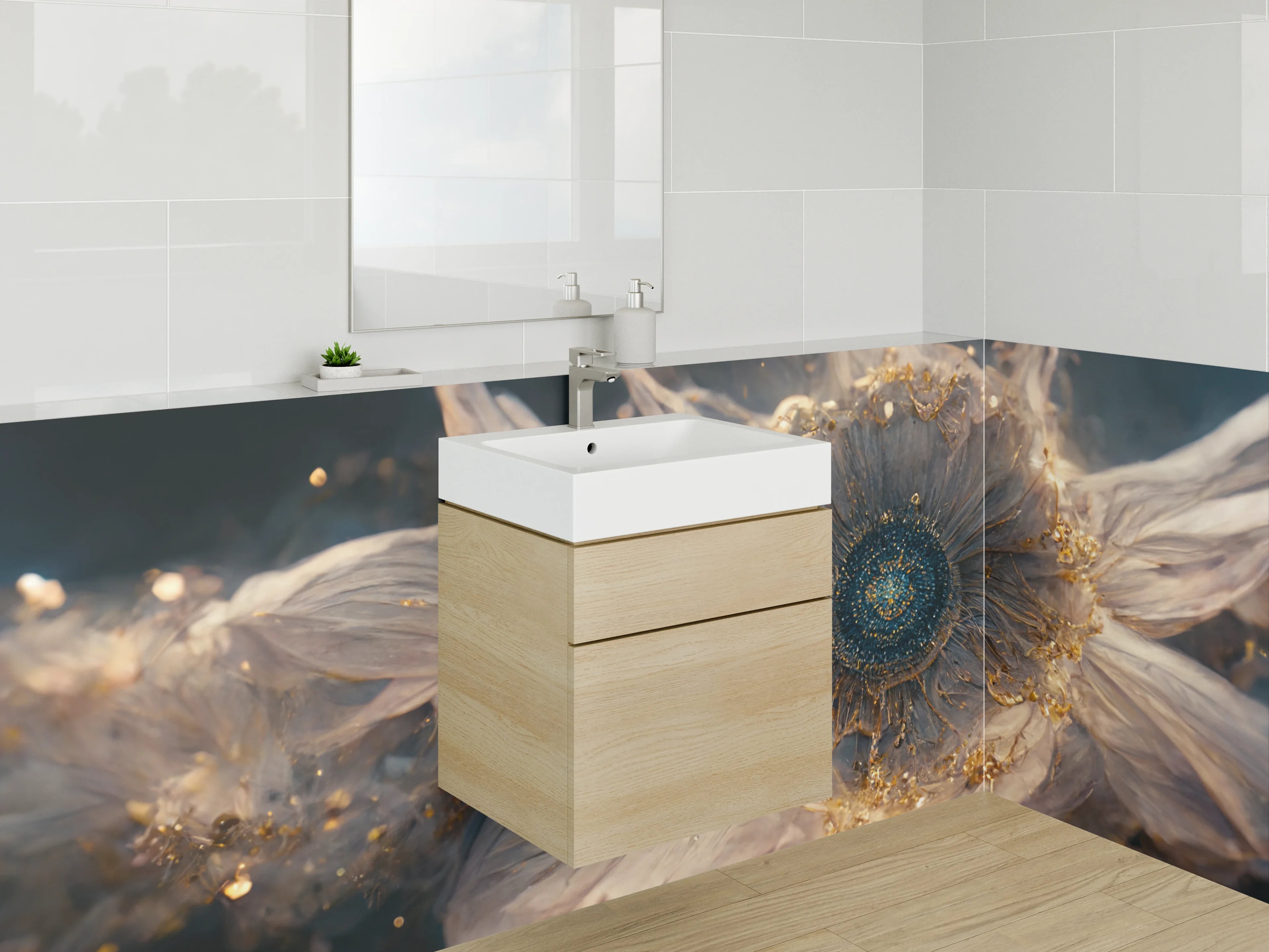 Waschbecken-Rückwand - Abstrakte goldene Blüte Kunstmotiv