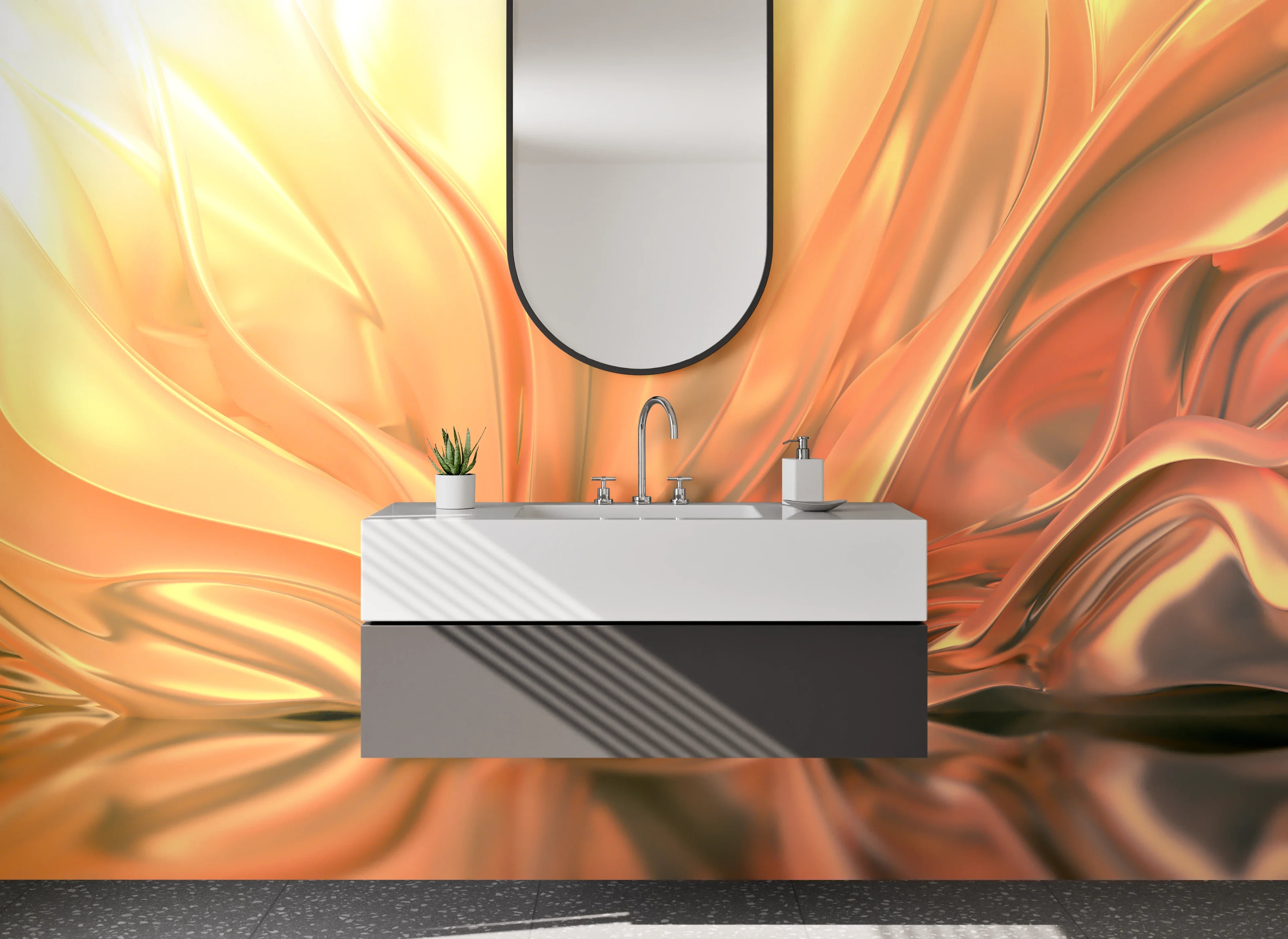 Waschbecken-Rückwand - Abstrakte goldene Eleganz fürs Bad