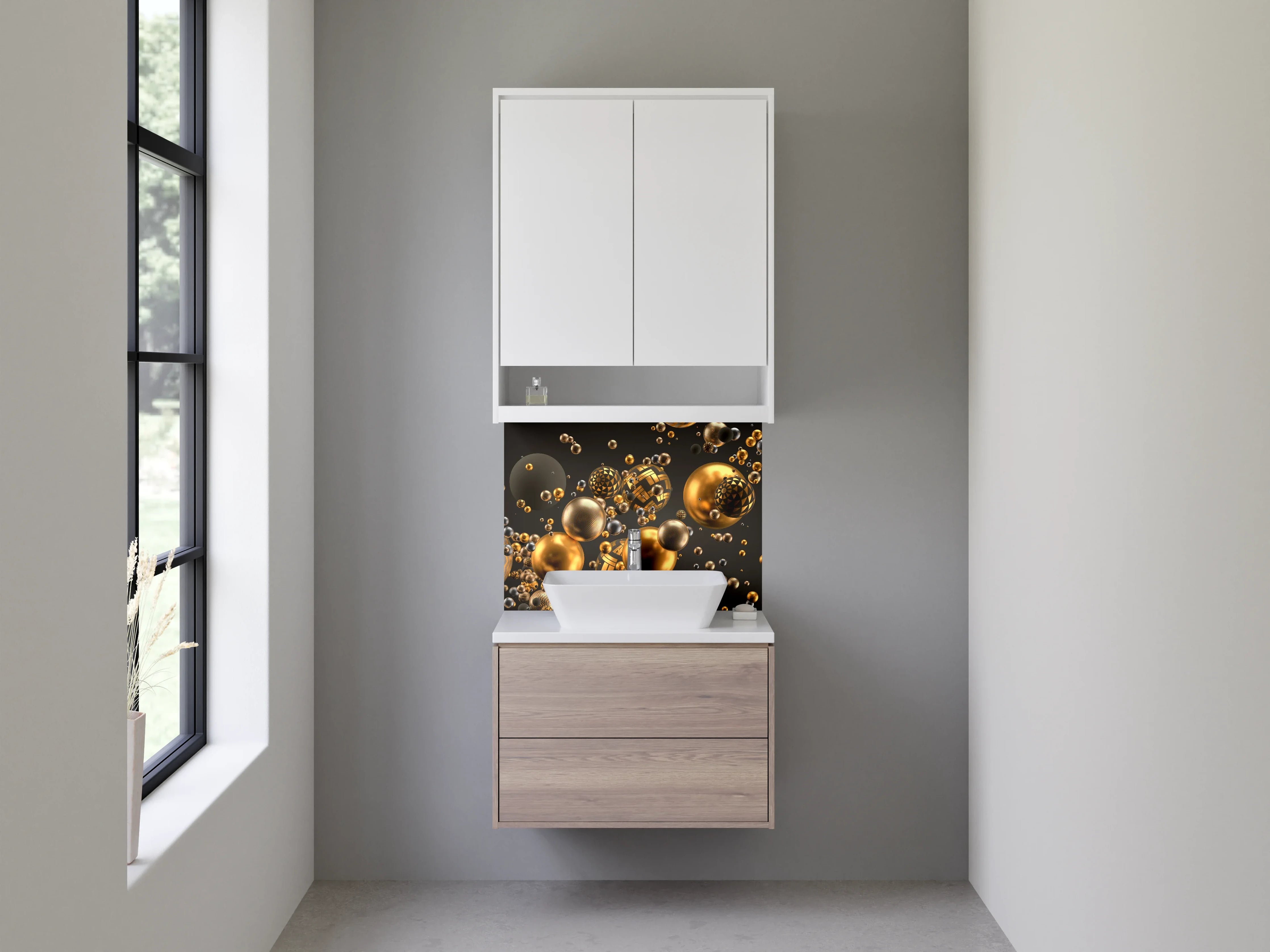 Waschbecken-Rückwand - Abstrakte goldene Kugeln Design