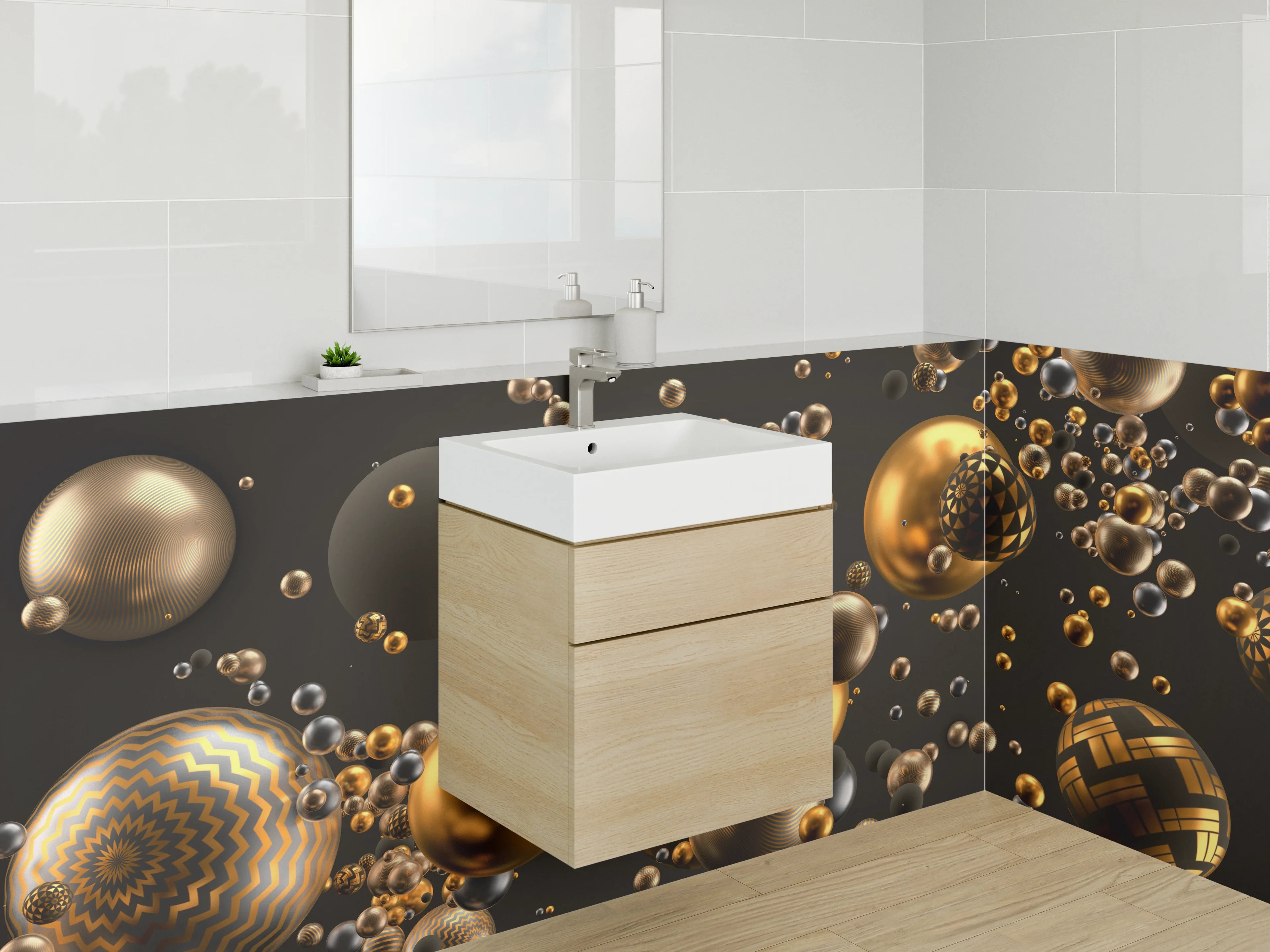 Waschbecken-Rückwand - Abstrakte goldene Kugeln Design
