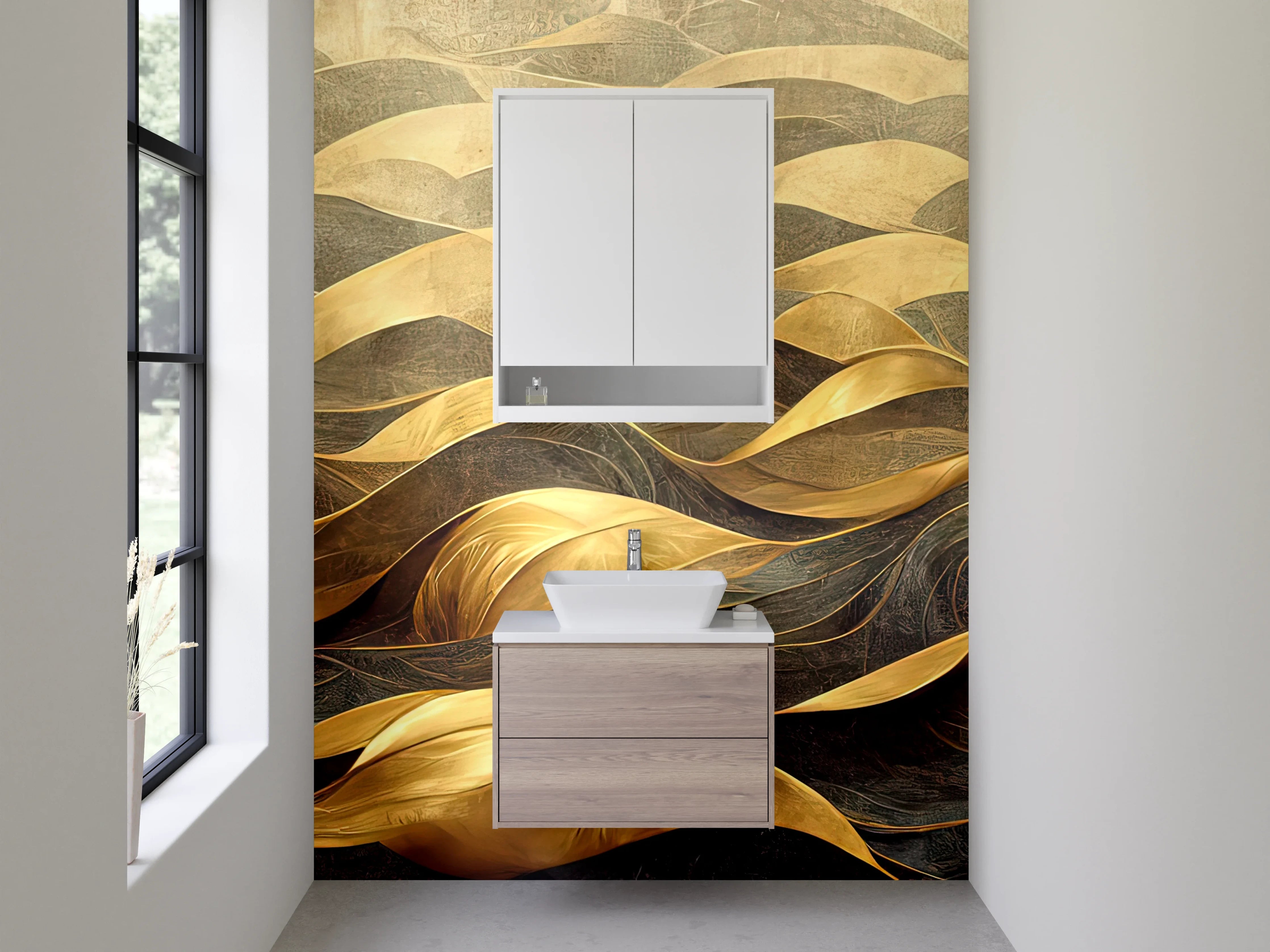 Waschbecken-Rückwand - Abstrakte goldene Wellen Malerei