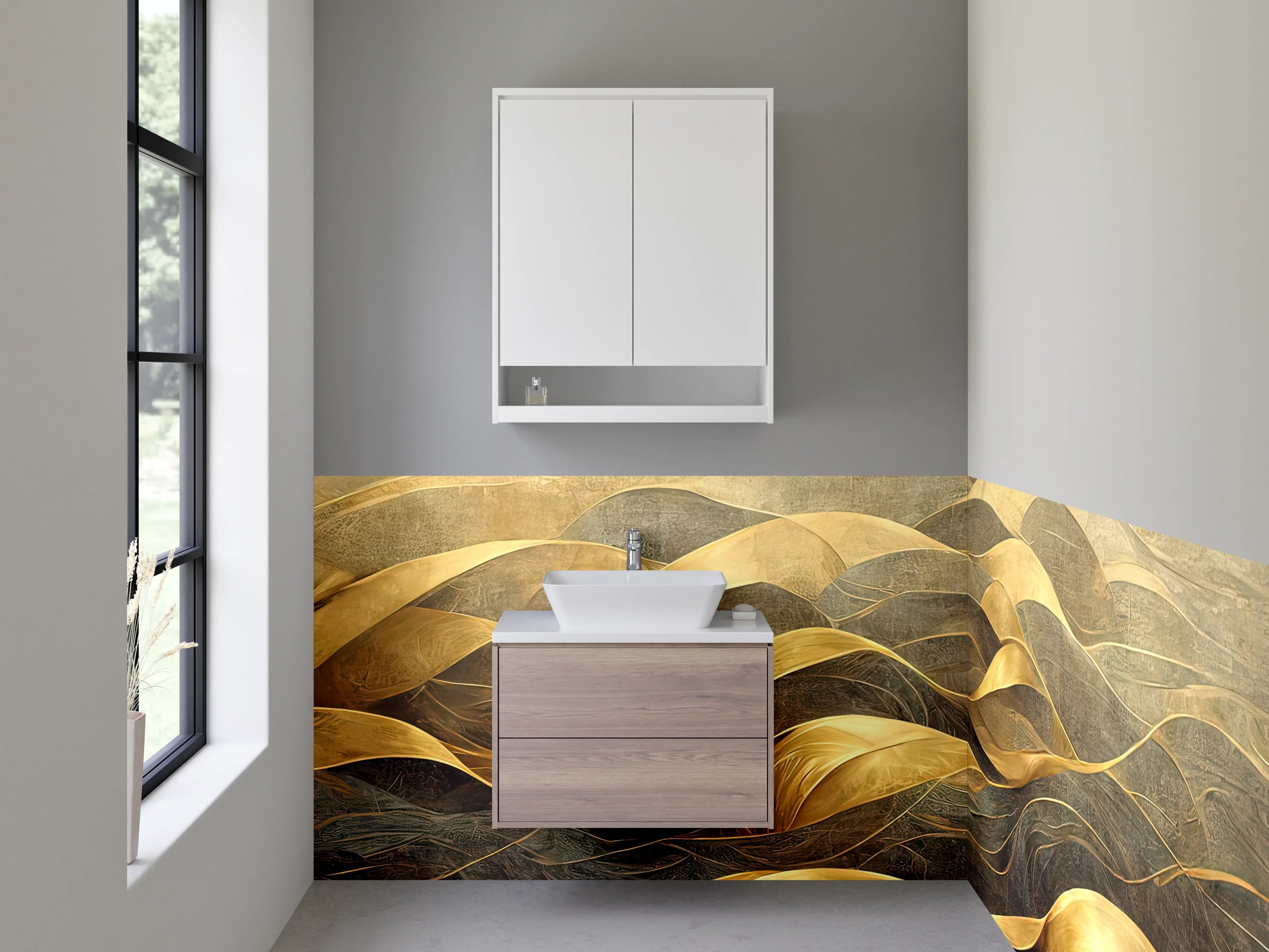 Waschbecken-Rückwand - Abstrakte goldene Wellen Malerei
