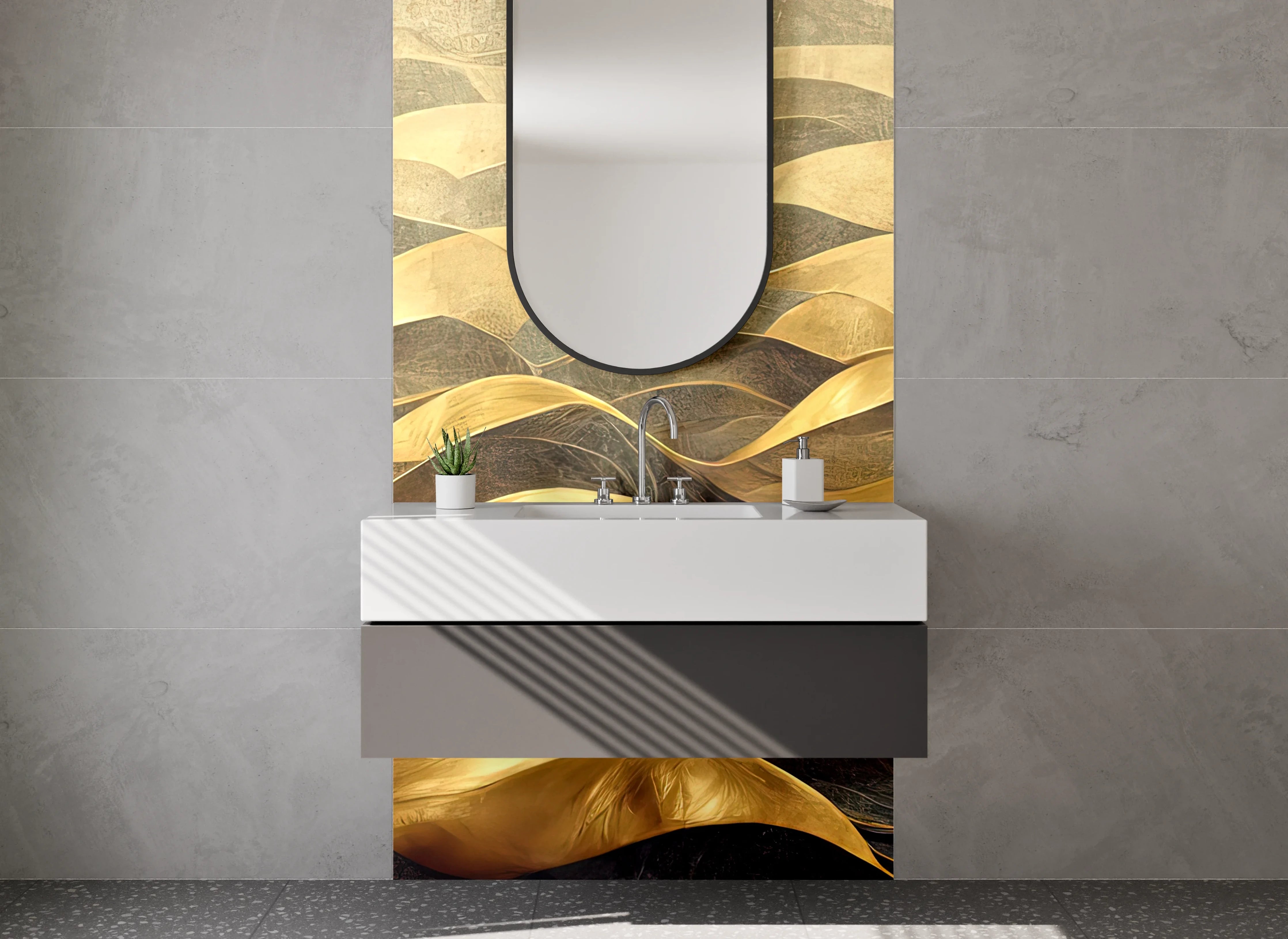 Waschbecken-Rückwand - Abstrakte goldene Wellen Malerei