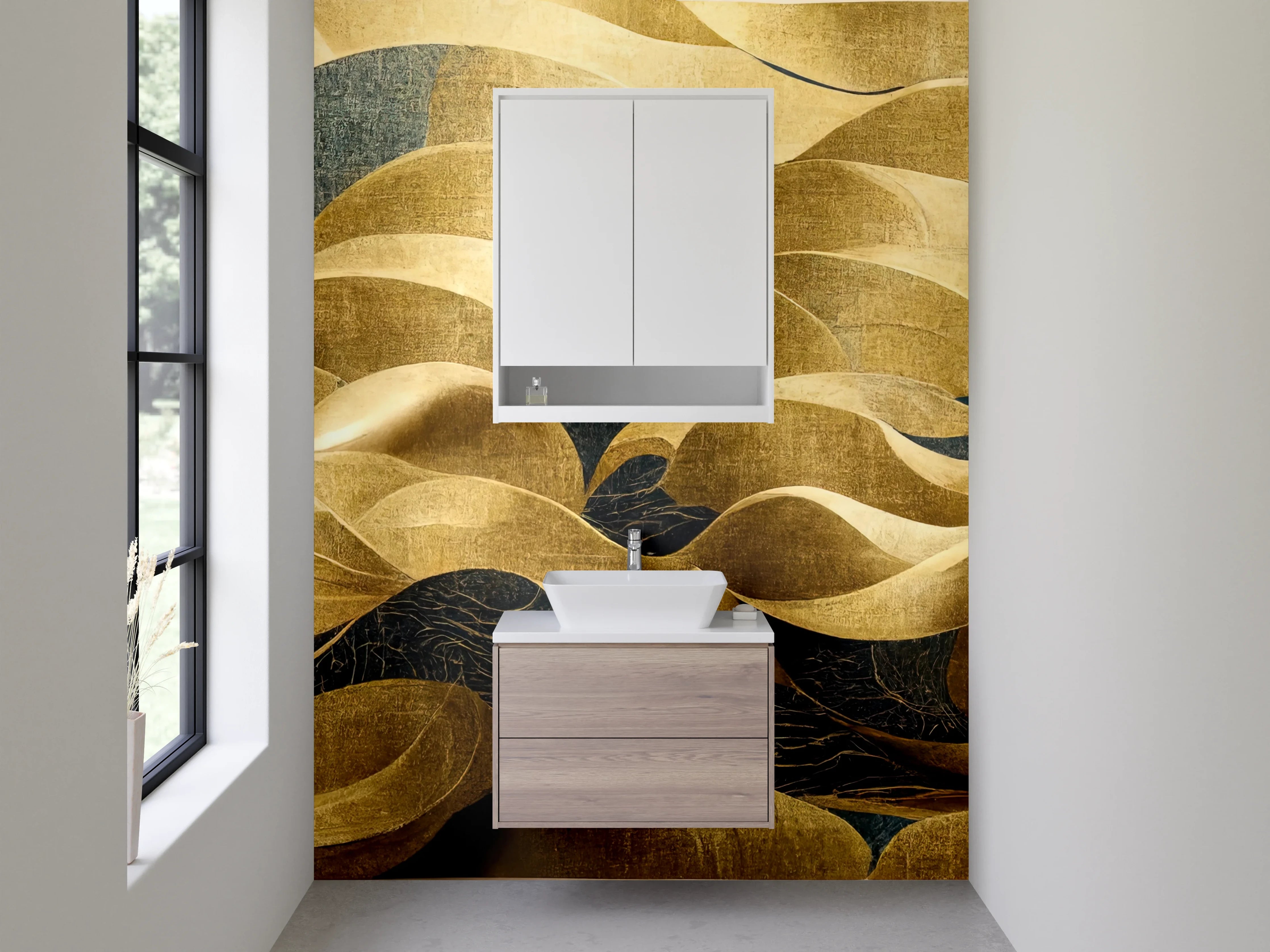 Waschbecken-Rückwand - Abstrakte goldene Wellen Wandbild