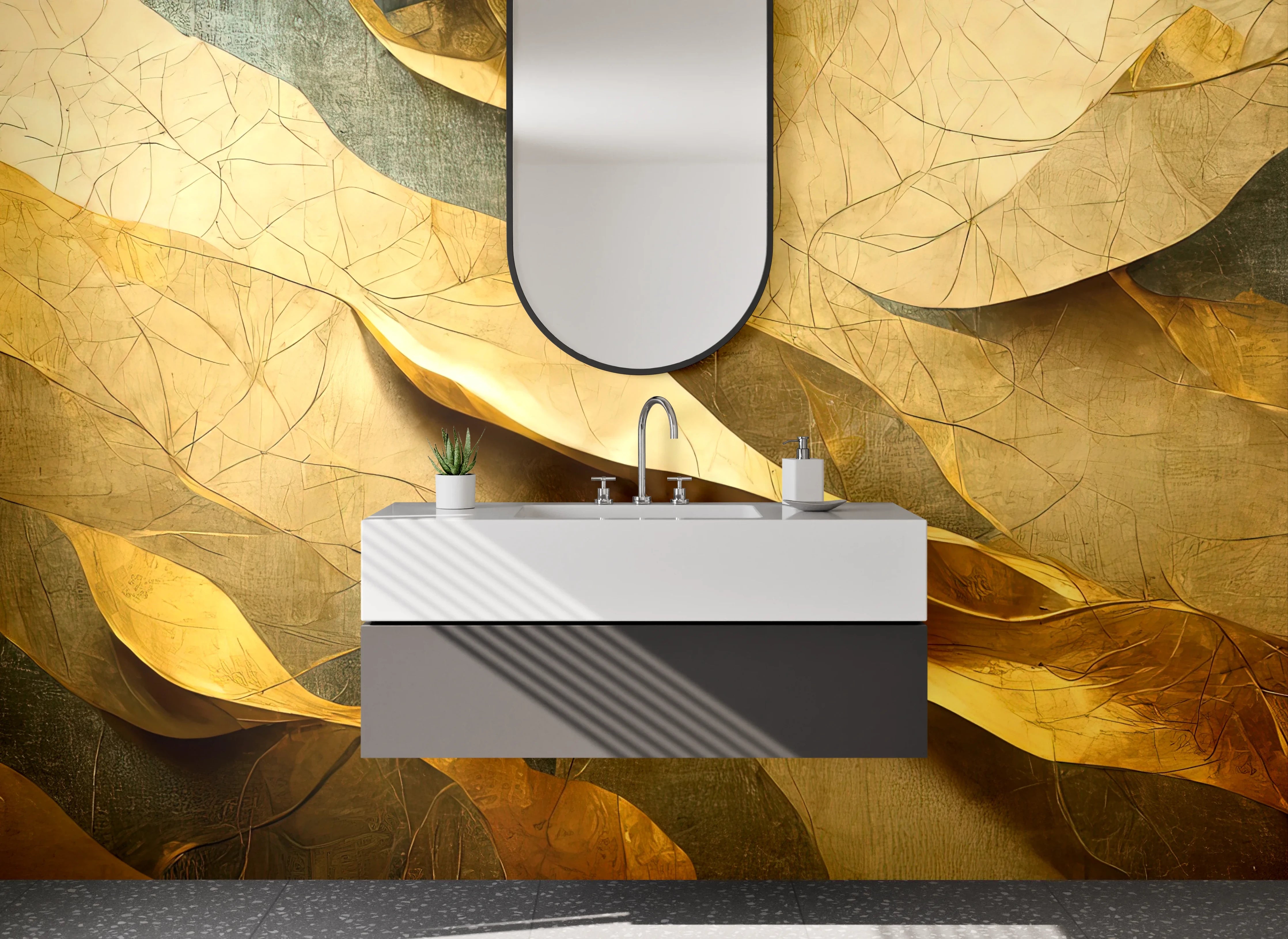 Waschbecken-Rückwand - Abstrakte goldene Wellenstruktur