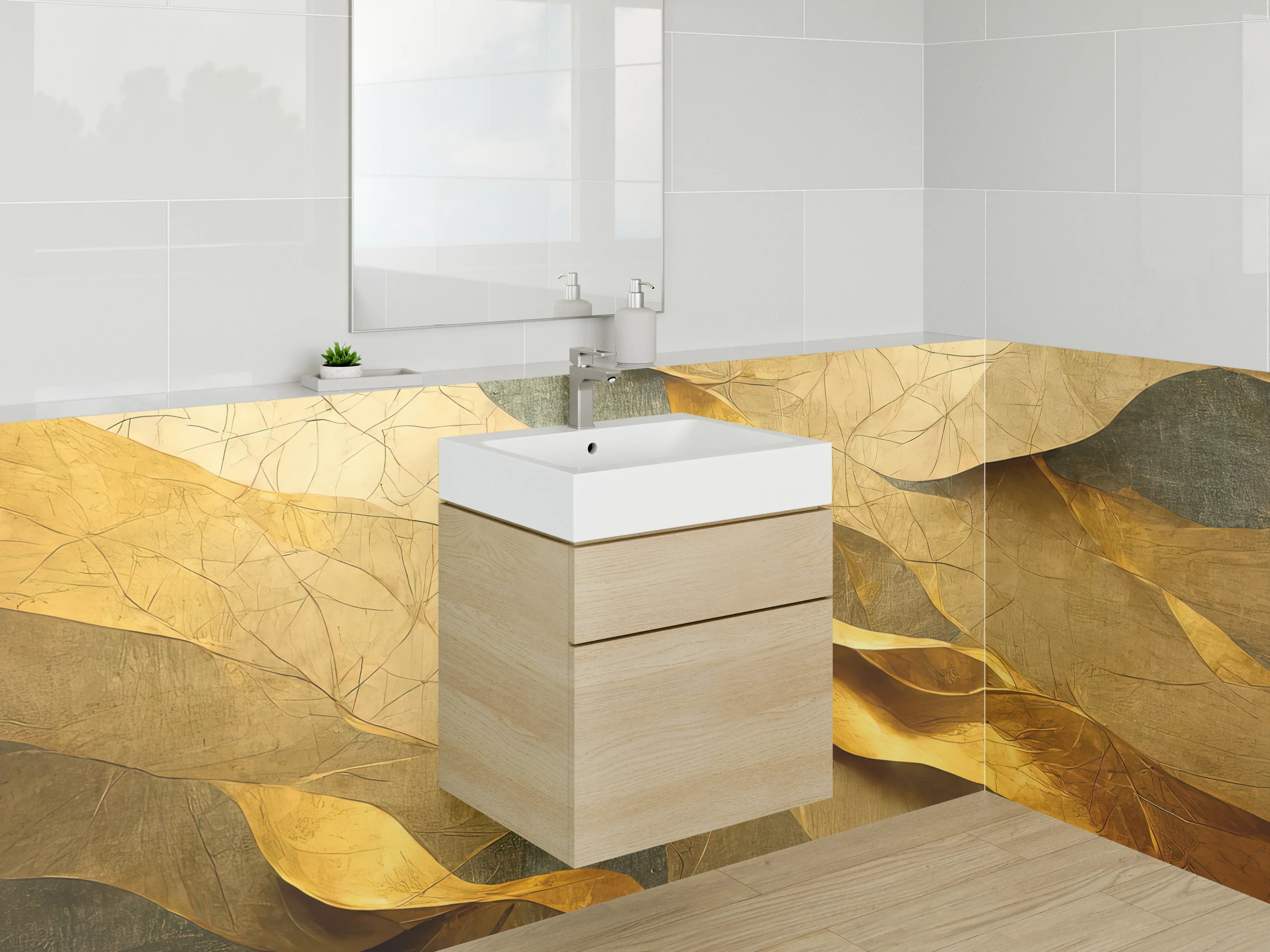 Waschbecken-Rückwand - Abstrakte goldene Wellenstruktur