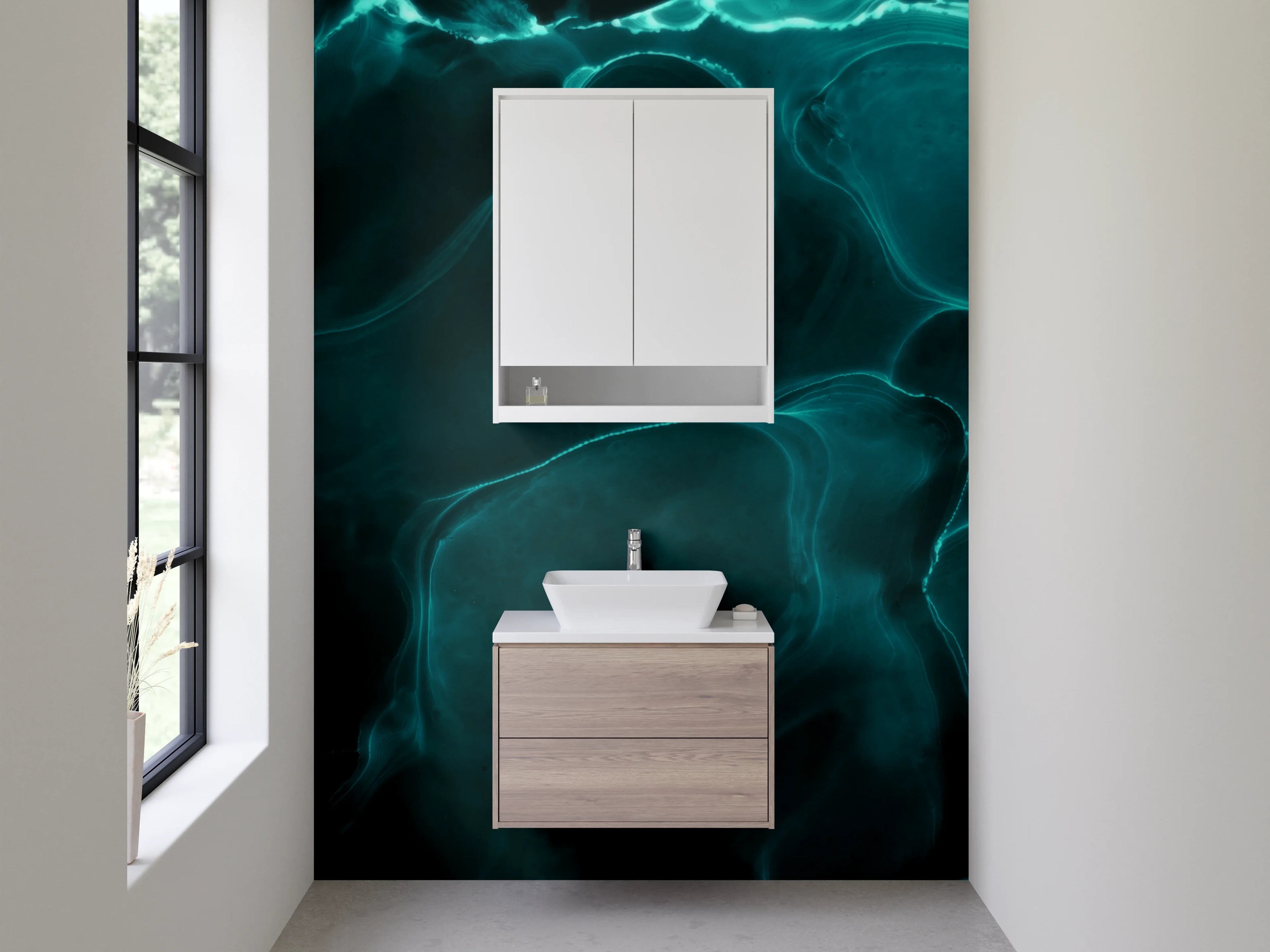 Waschbecken-Rückwand - Abstrakte grün-blaue Eleganz Kunst
