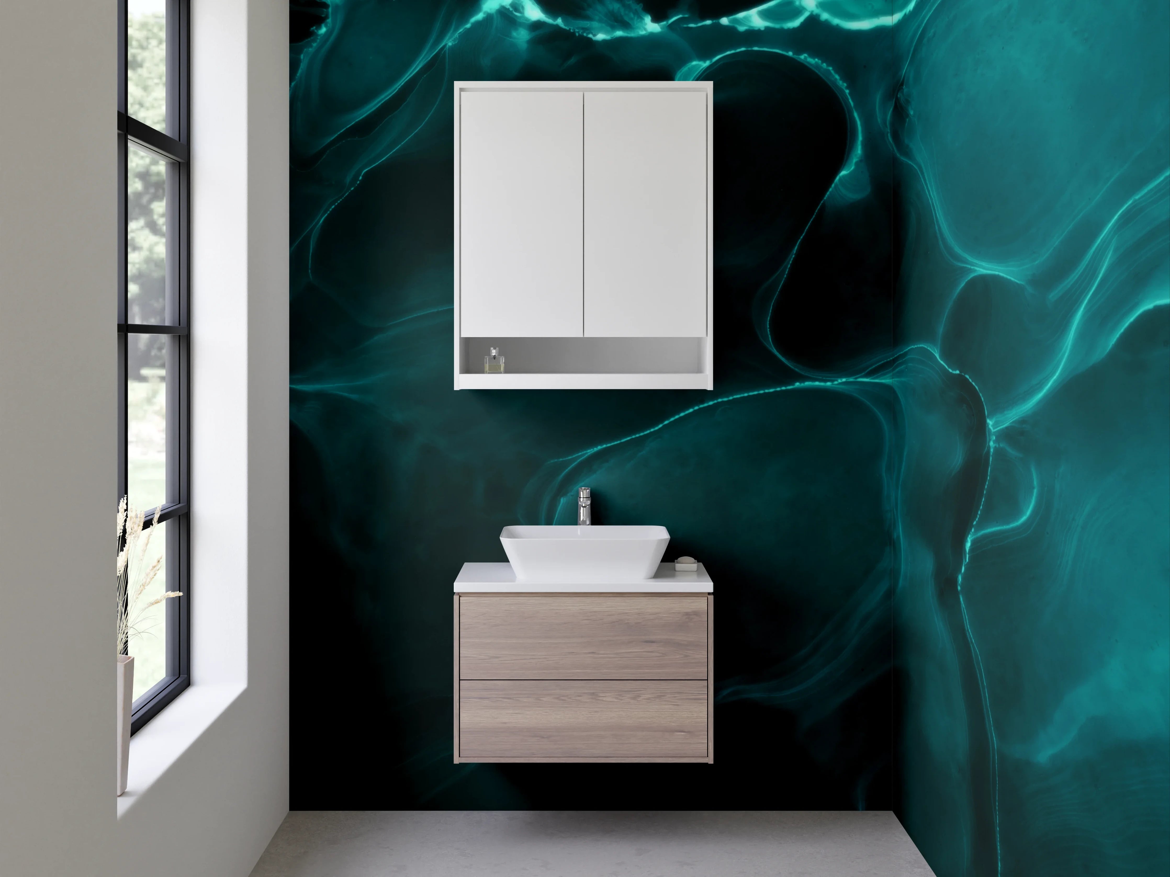 Waschbecken-Rückwand - Abstrakte grün-blaue Eleganz Kunst