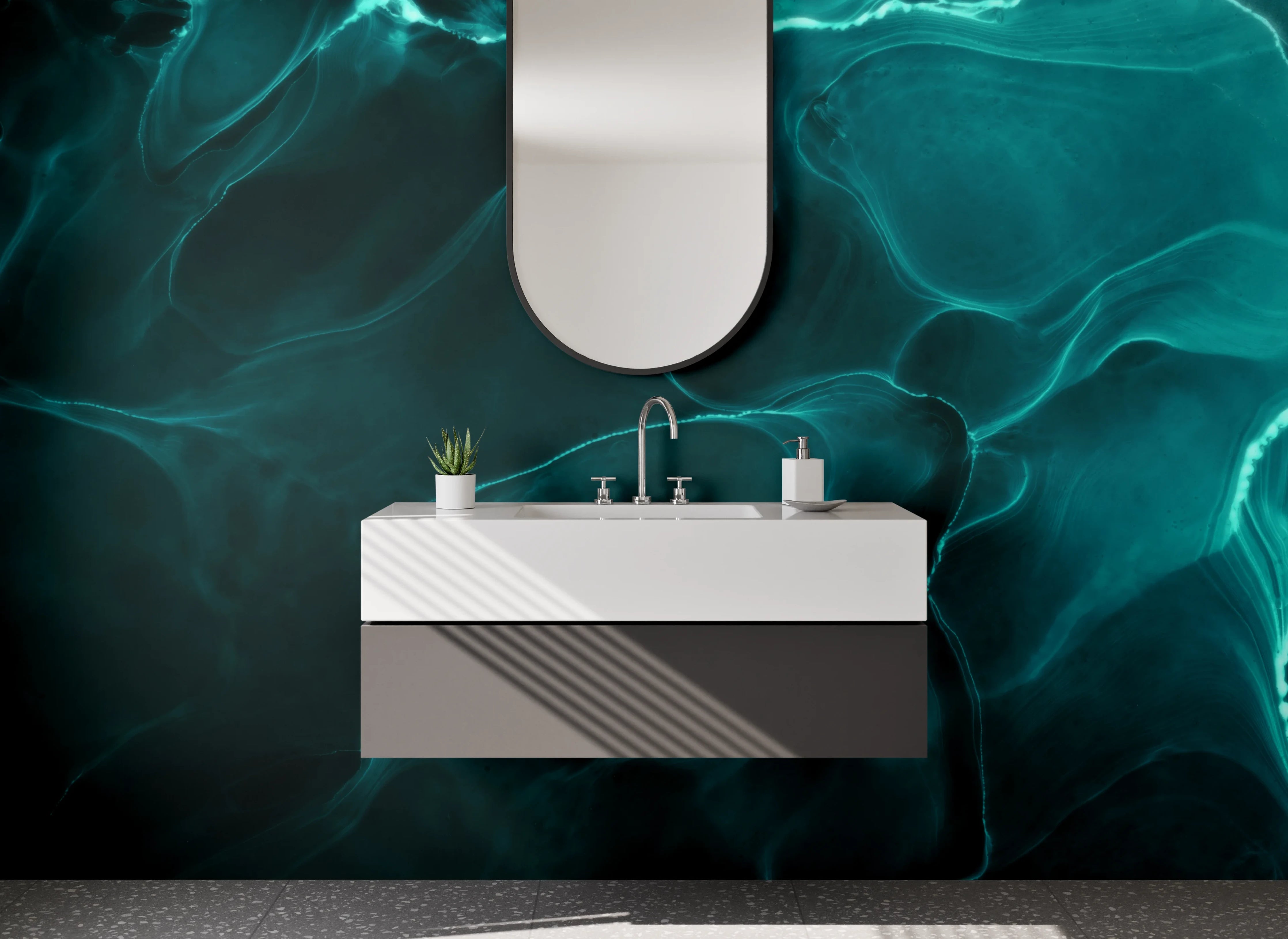 Waschbecken-Rückwand - Abstrakte grün-blaue Eleganz Kunst