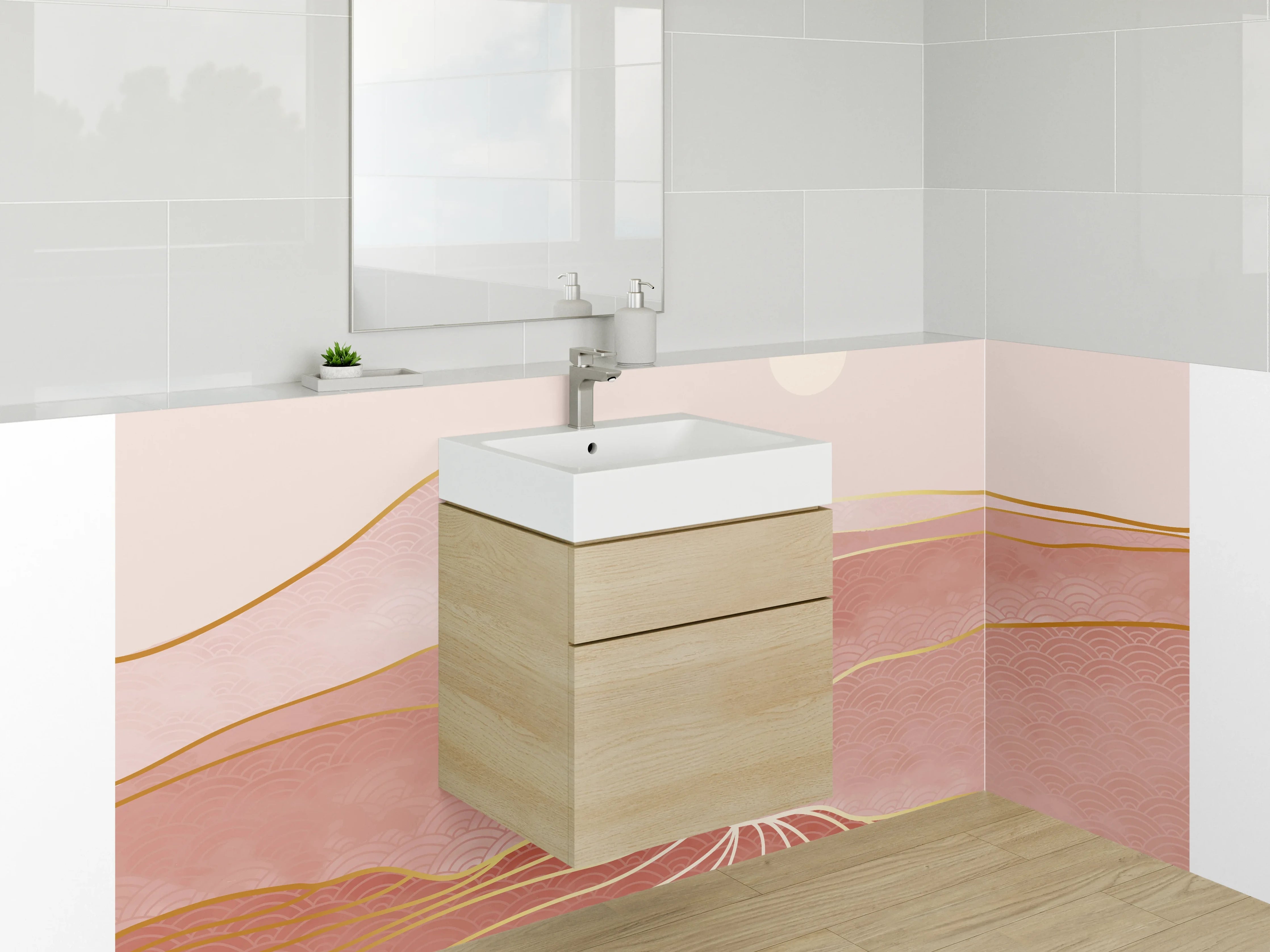 Waschbecken-Rückwand - Abstrakte roségoldene Landschaft