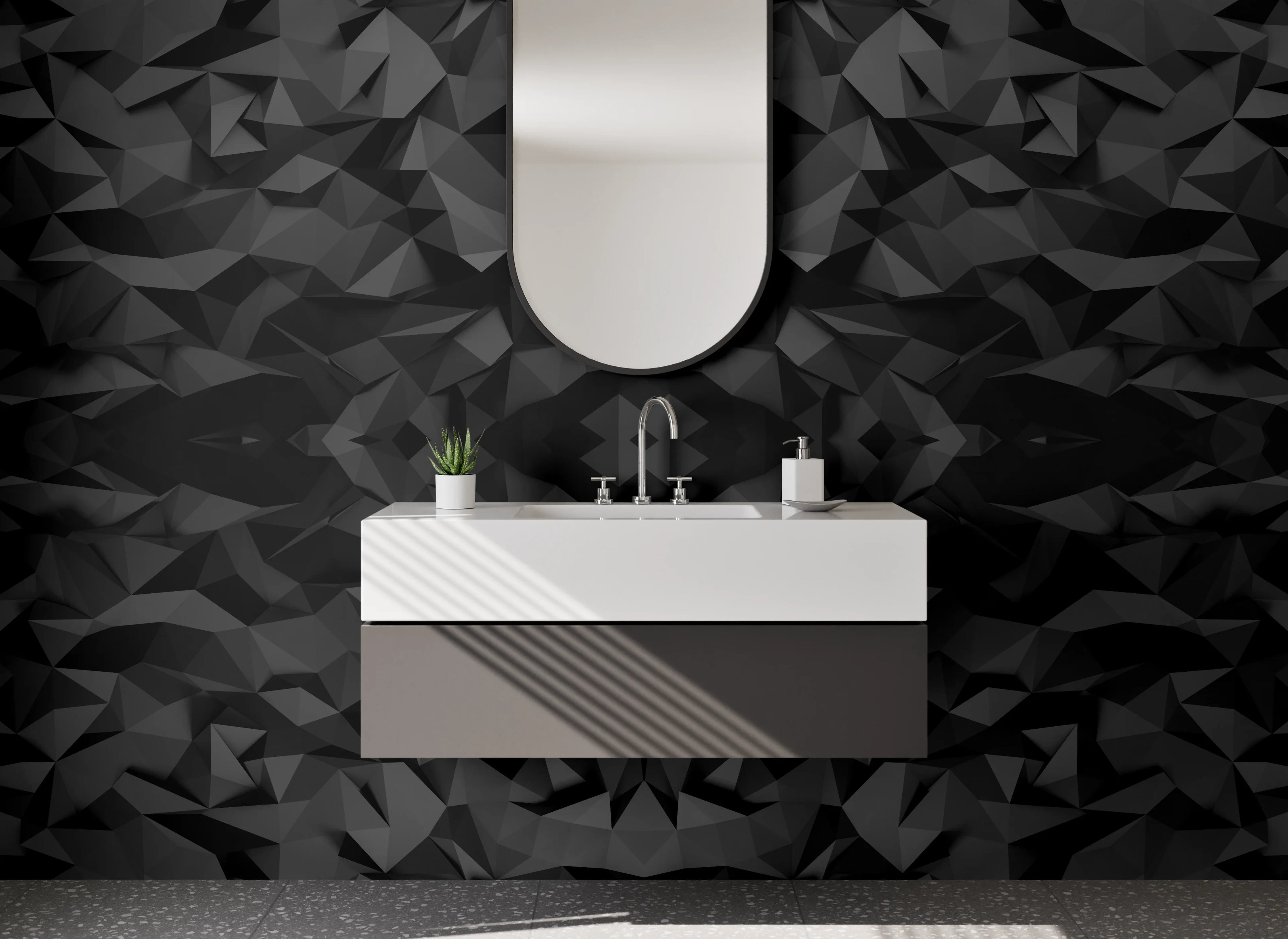 Waschbecken-Rückwand - Abstrakte schwarze 3D-Struktur Wand